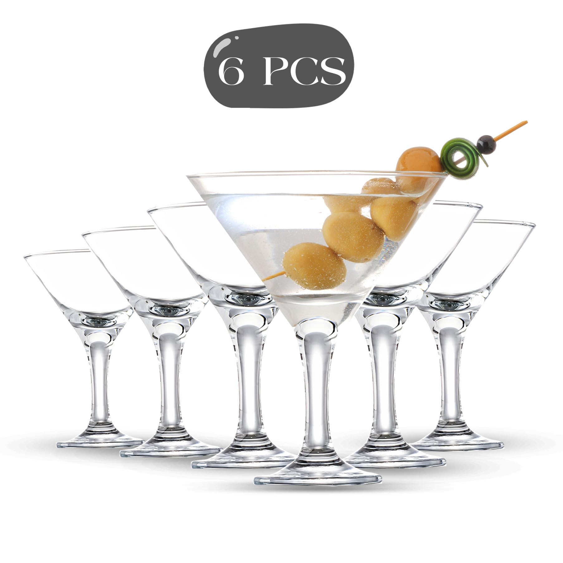 Lot de 6 Verres à Martini (6oz/175ml). Verres à Cocktail, Expresso Martini, Margarita, Prosecco, Coupe Champagne à Longue Pied