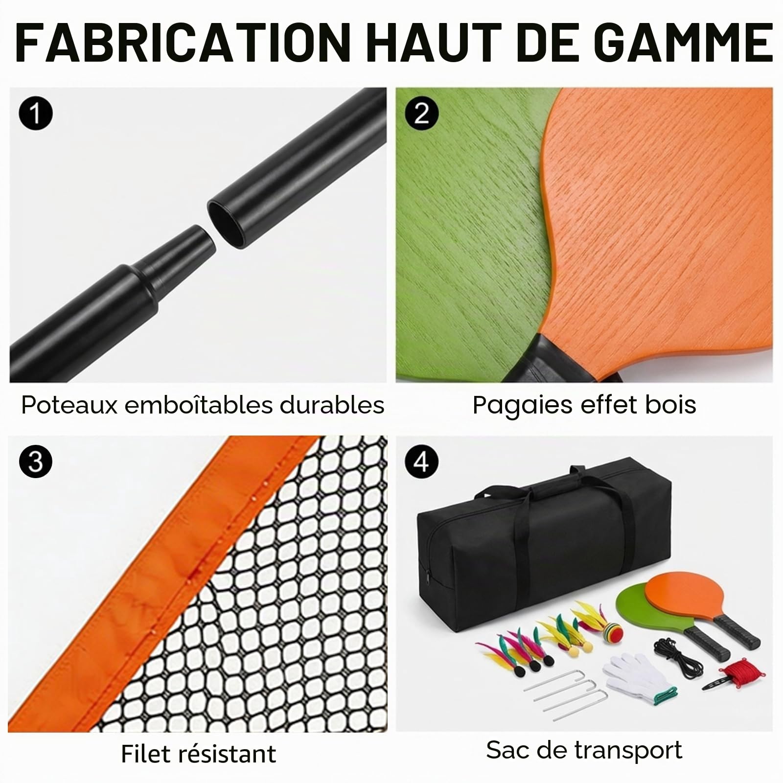 Filet Badminton Extérieur & Intérieur, Set Pickleball 5 en 1 avec Raquette Badminton, Filet de Badminton Polyvalent pour Jardin, Plage, Jeux en Famille