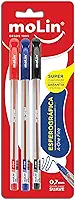 Esferográfica A-One Fine 0,7mm, Blister com 3 Unidades, Molin 1069, Amarelo