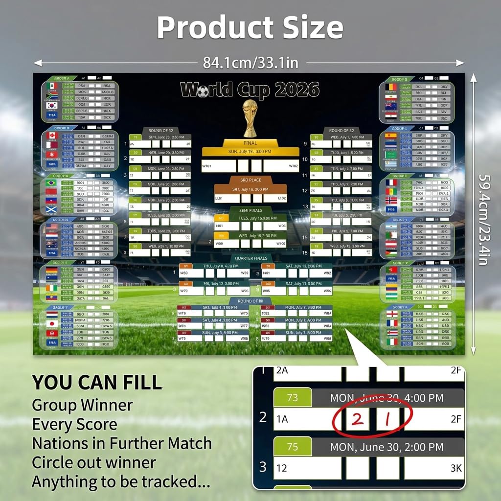 HASTHIP FIFA World Cup 2026 Schedule Poster With Marker, 48-Team Tracker