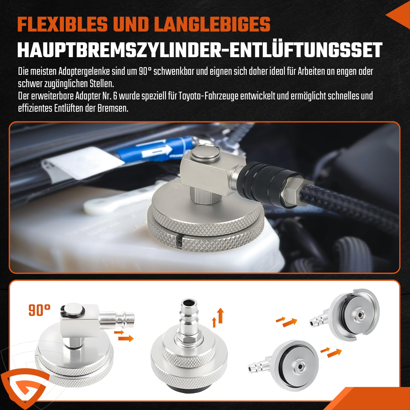 GEARMONSTER 17-TLG. Bremsenentlüftungsgerät Adapter Set Entlüftungsgerät Kfz Bremsenentlüfter Adapter mit Schnelladapter passend für Auto Bremssysteme Bremsenentlüftungs Set