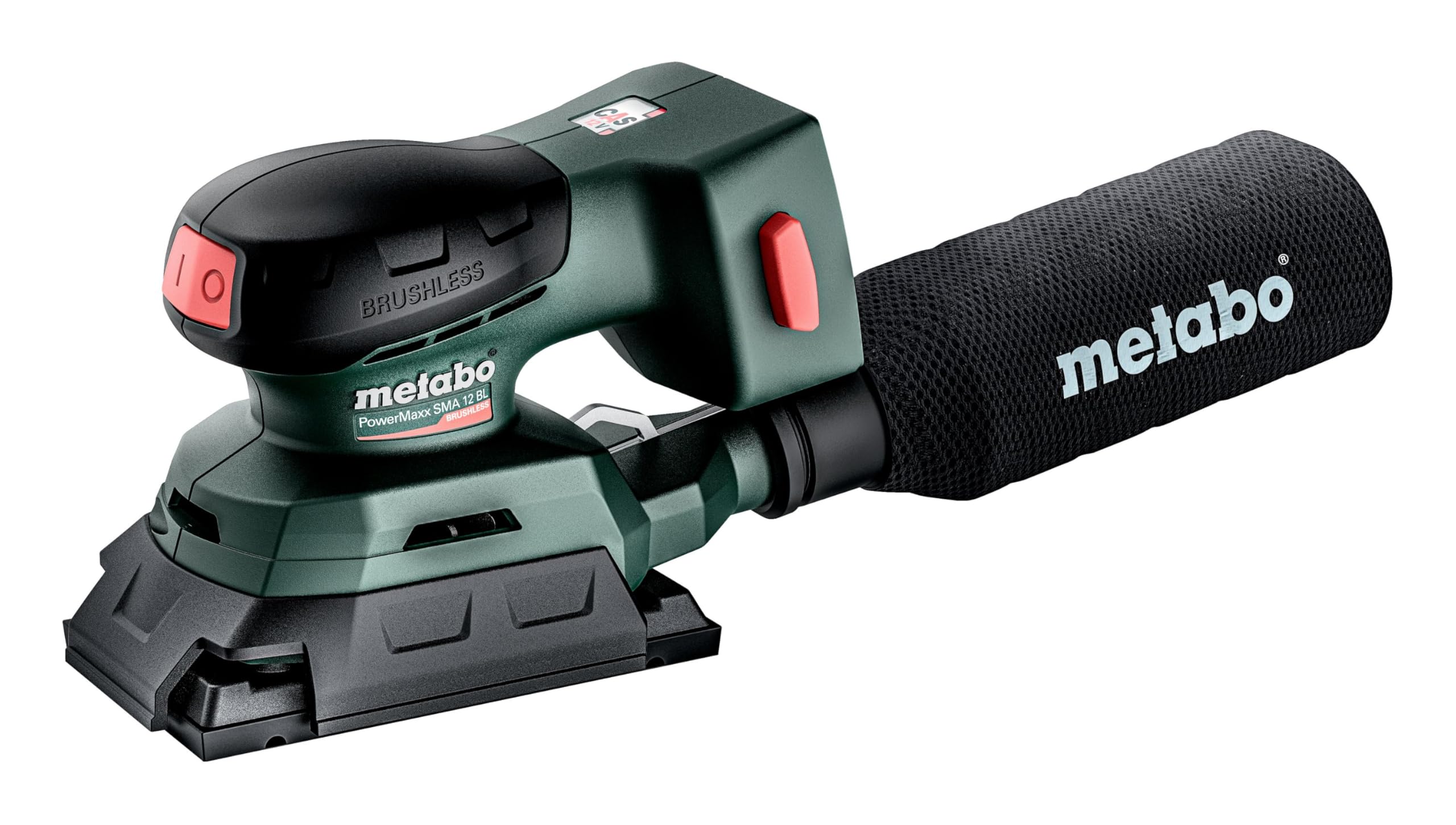 metabo Akku-Sander PowerMaxx SRA 12 BL - 12 V, 80 x 133 mm Schleifplatte - Brushless-Motor, kompakt & leicht, Drehzahlregelung, Staubbeutel, Softgrip, ideal für Holz & Metall - Inkl. Zubehör & metaBOX