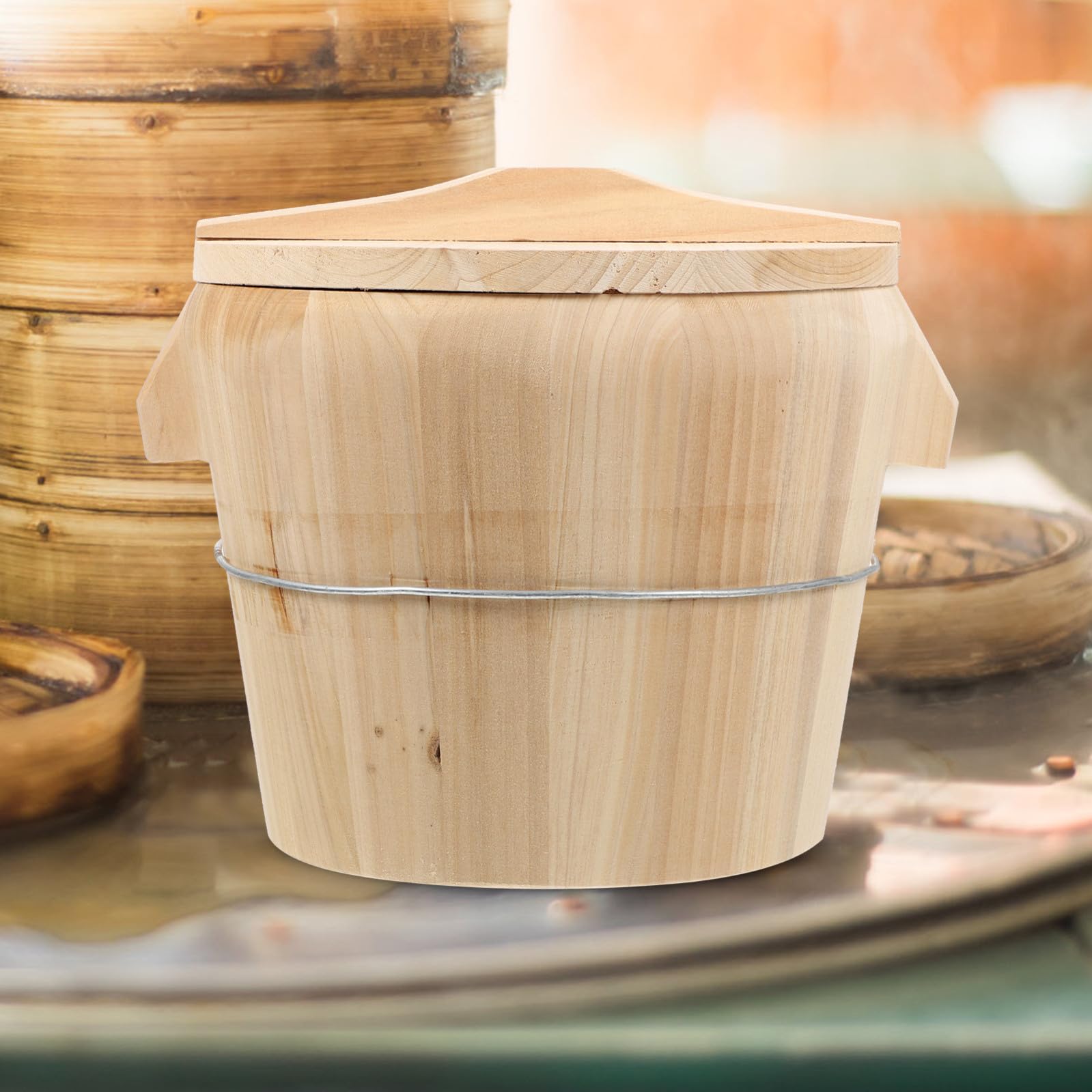 Alipis Vaporera de Arroz Cubo al Vapor Artesanal de Madera Diseño de Fondo Móvil y Aroma Natural para Cocinar al Vapor en Cocina Tradicional