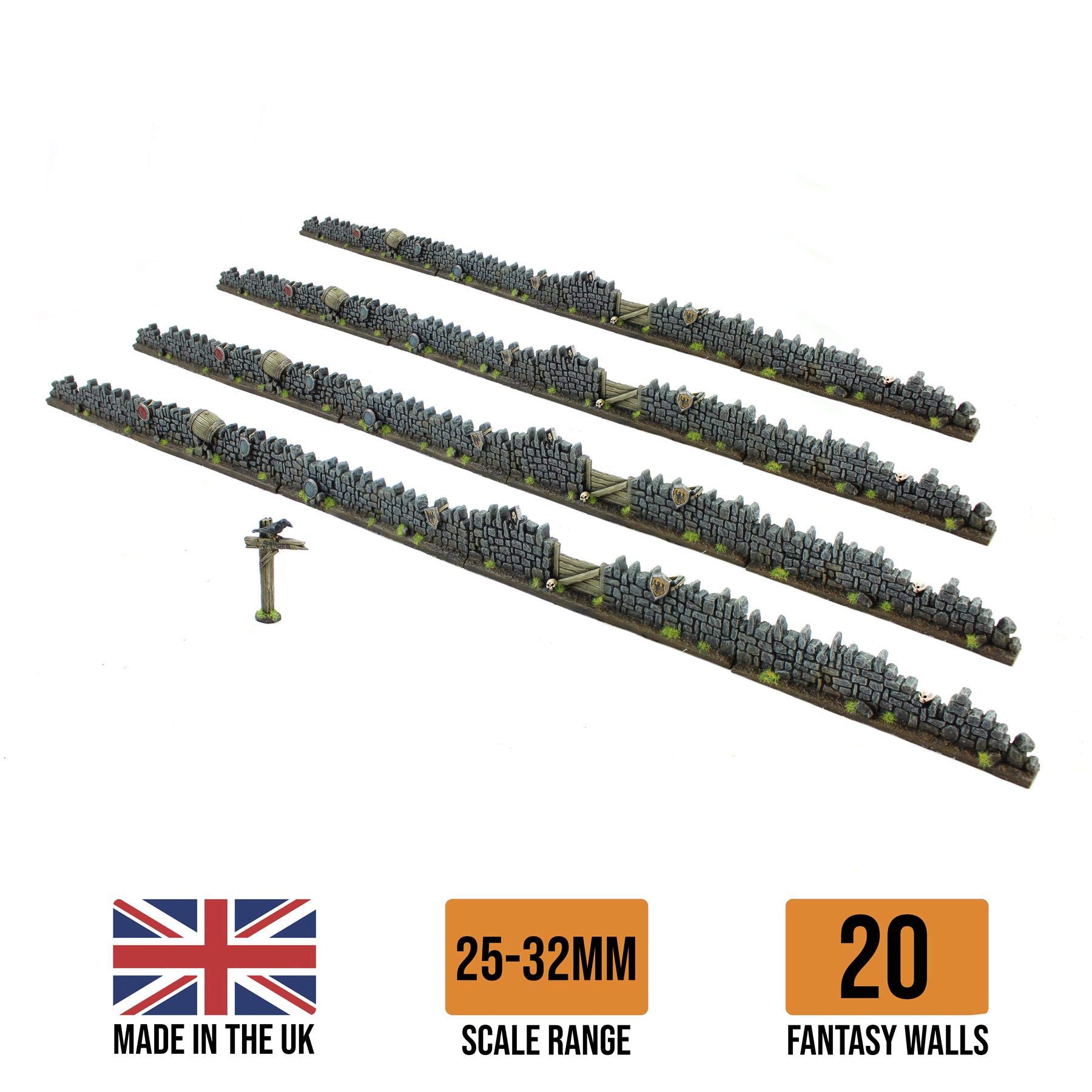 War World Gaming Detaillierte Fantasie-Mauern (Set von 20) - 25mm - 32mm Tabletop Spiele Gelände Modellbau Terrain Geländebau Wand Landschaftsbau Modell Diorama Miniatur Zubehör