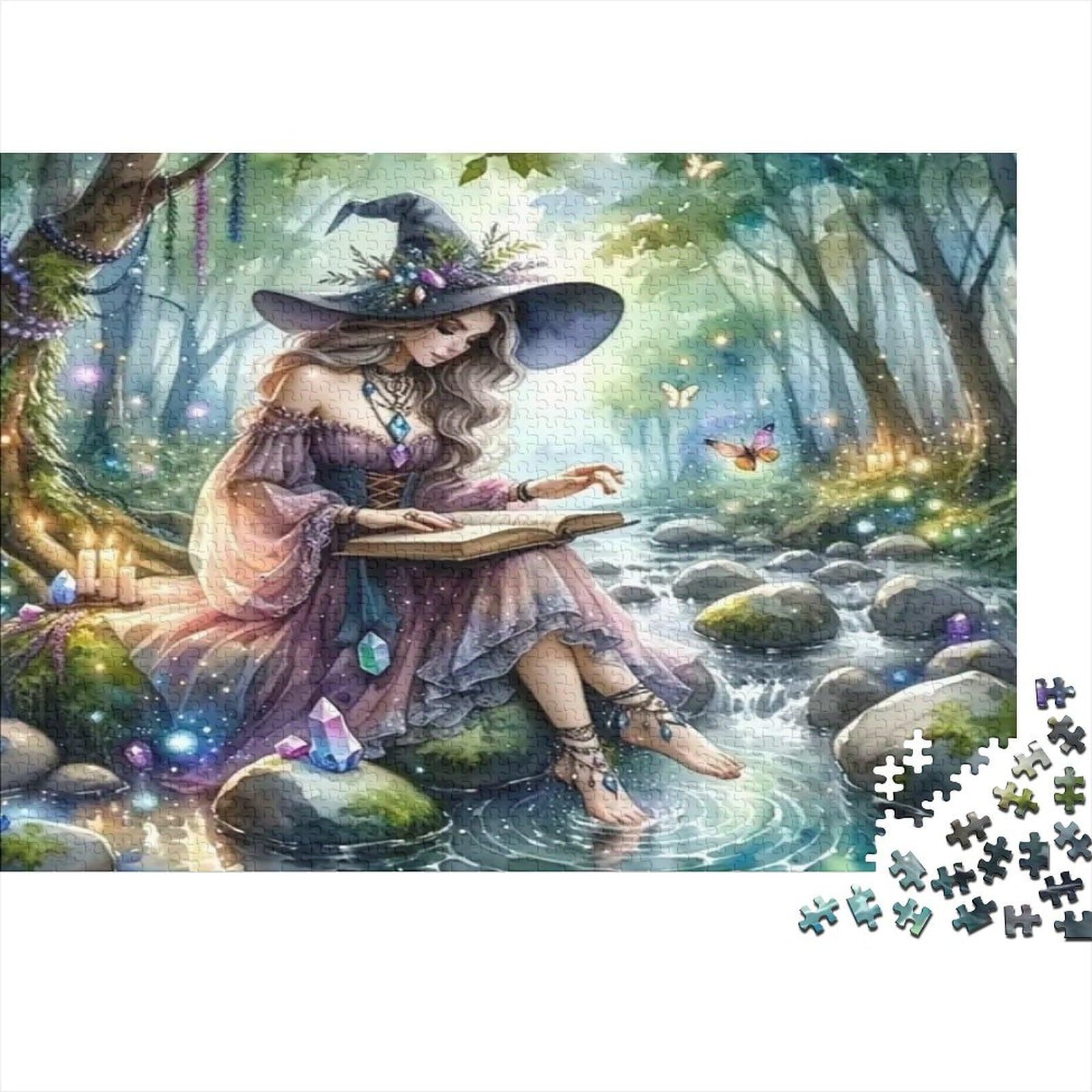 Bruja en el Bosque Puzzle de 1000 Piezas Material Papel para Adultos Escena Mágica Puzzle para Toda la Familia Relajante Decoración Hogar Regalo 38x26cm/1000pcs