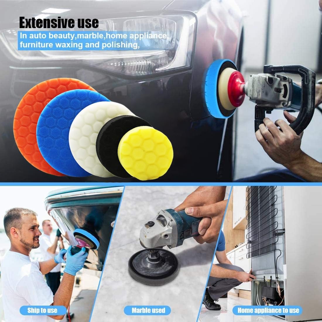 Kit De 5 éponges De Polissage Hex Logic - Pour Polisseuse Voiture, Mousse à Cellules Ouvertes, 30 Mm