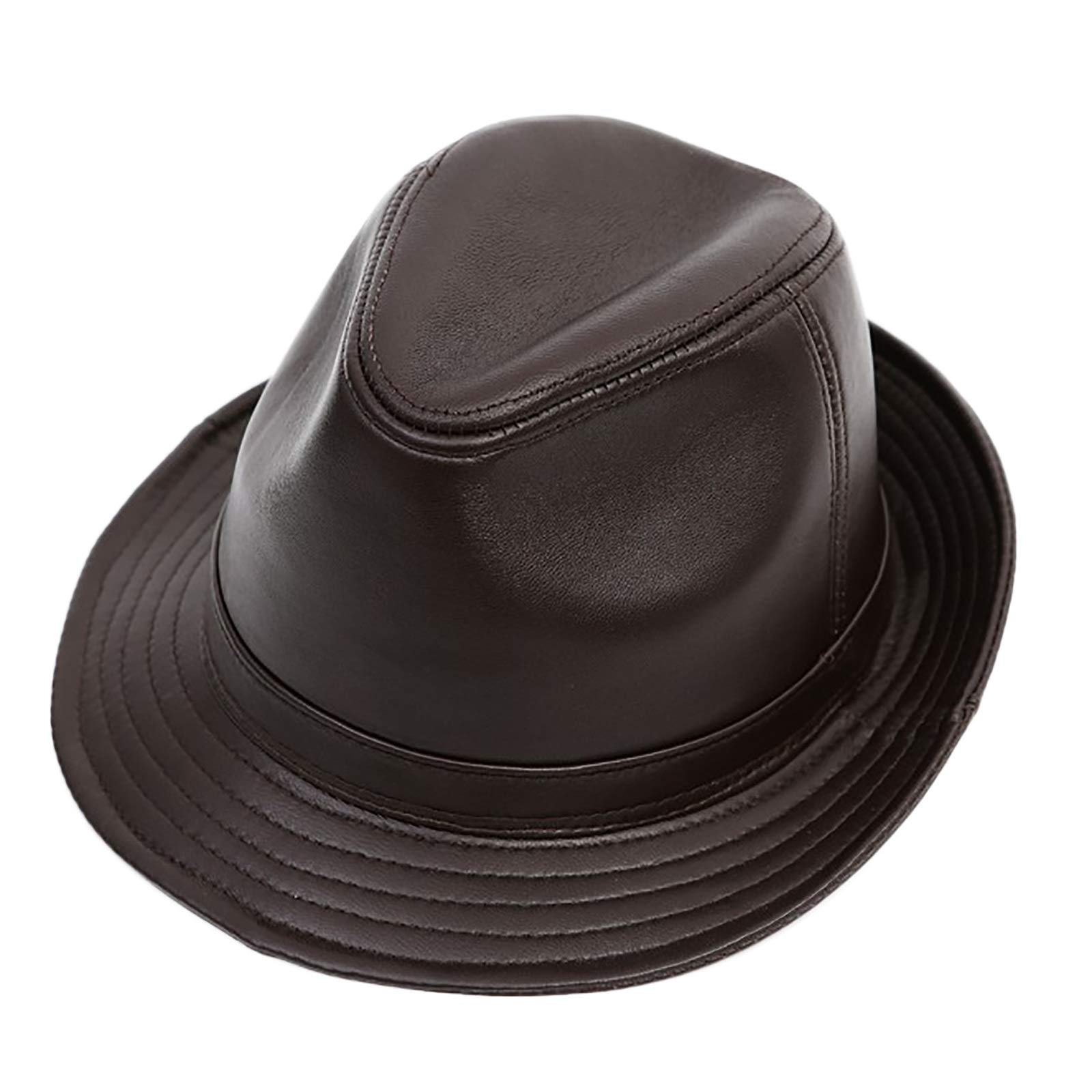 Sombreros de invierno, cuero jazz gorra hombres fedora trilby hat sheepskin envejecido envejecido caballero sombrero otoño e invierno 55-60 cm