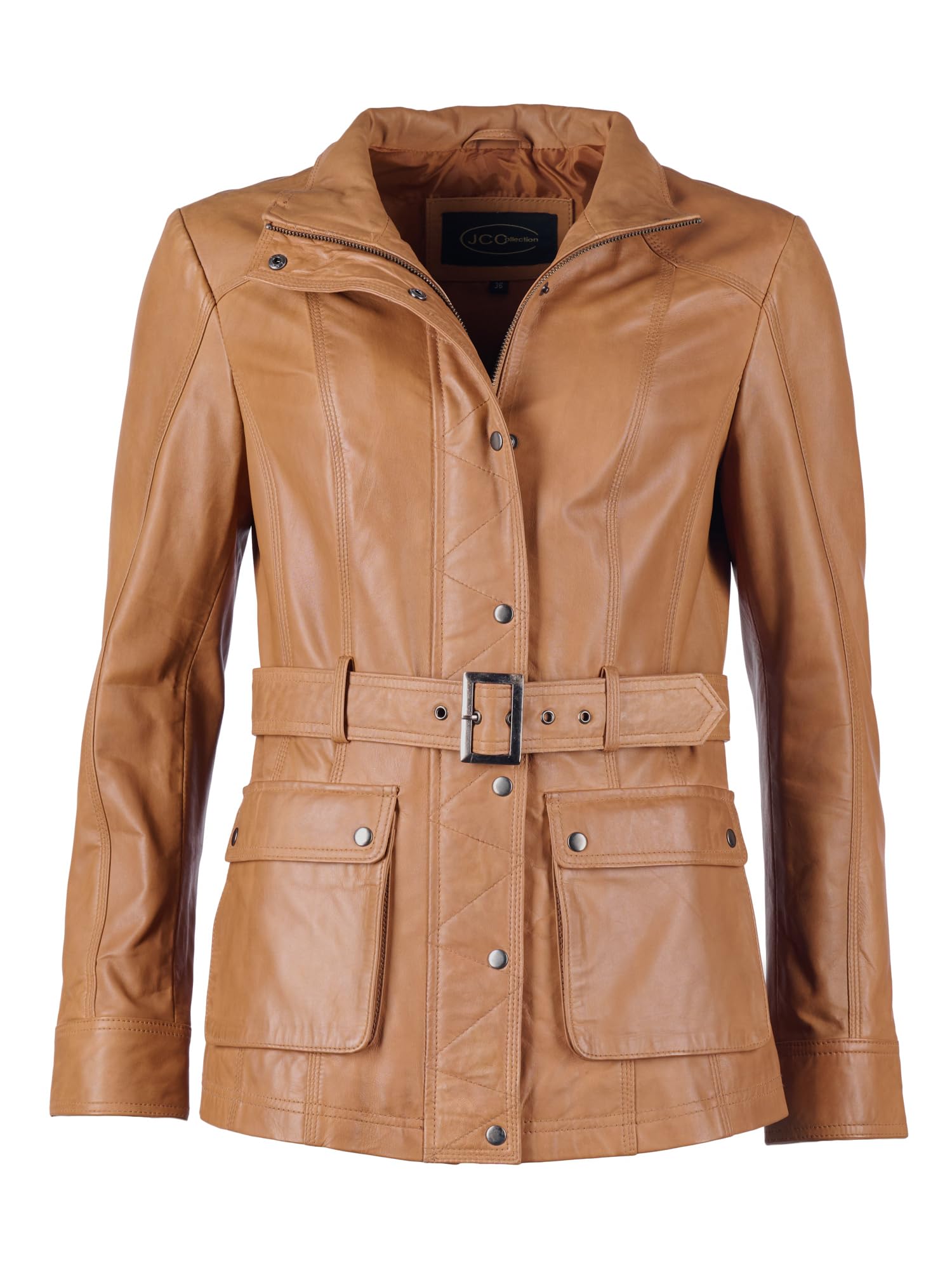 JCC Bikerjacke R6382 – Lederjacke Cognac, Damengröße 48