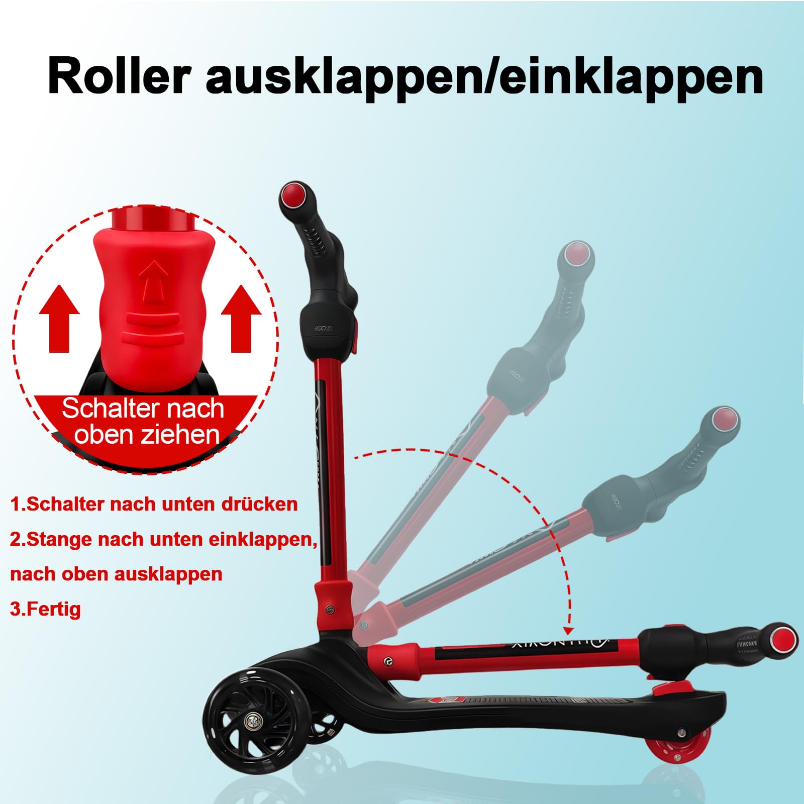 Monopattino bambini 3 anni, scooter bambini con altezza regolabile, scooter 3 ruote