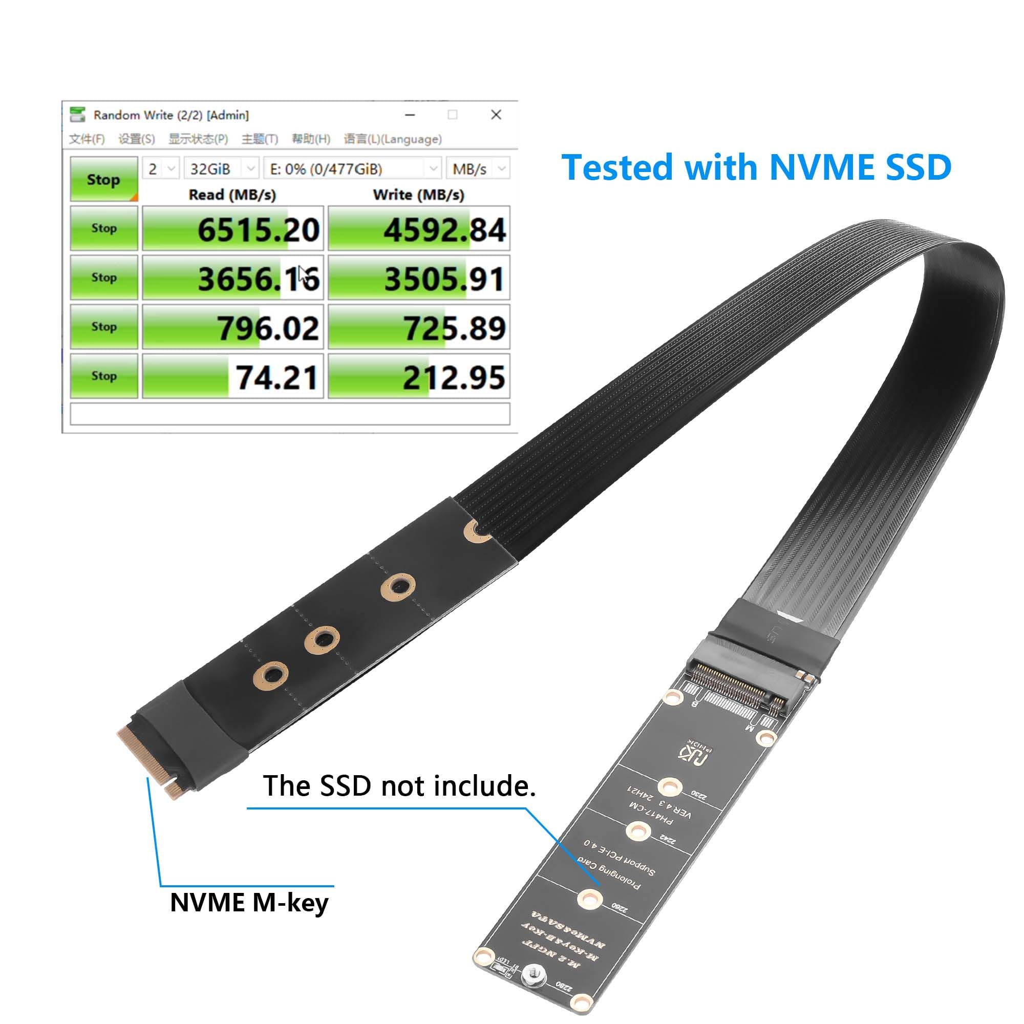 GINTOOYUN ngff m.2 m - Chiave nvme estensione 40 cm pcie 3.0/4.0 m.2 nvme/ngff SSD nastro flessibile cavo per scheda madre SSD 2230/2242/2260/2280 (180 gradi)