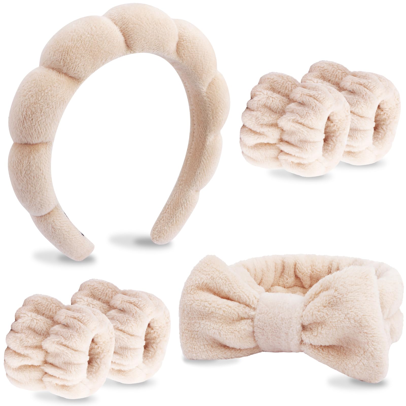 6 Pack Spa Headband, Makeup Headband, Face Wash Headbands, Skincare Headbands, Brown Sponge Hair Band Bow Tie Spa Head Band for Washing Face Wristband Set Hair Accessories for Women