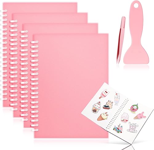 4 piezas de álbumes de recolección de calcomanías, libro de calcomanías reutilizables con una espátula de plástico y pinzas, tamaño A5, 8.3 x 5.8