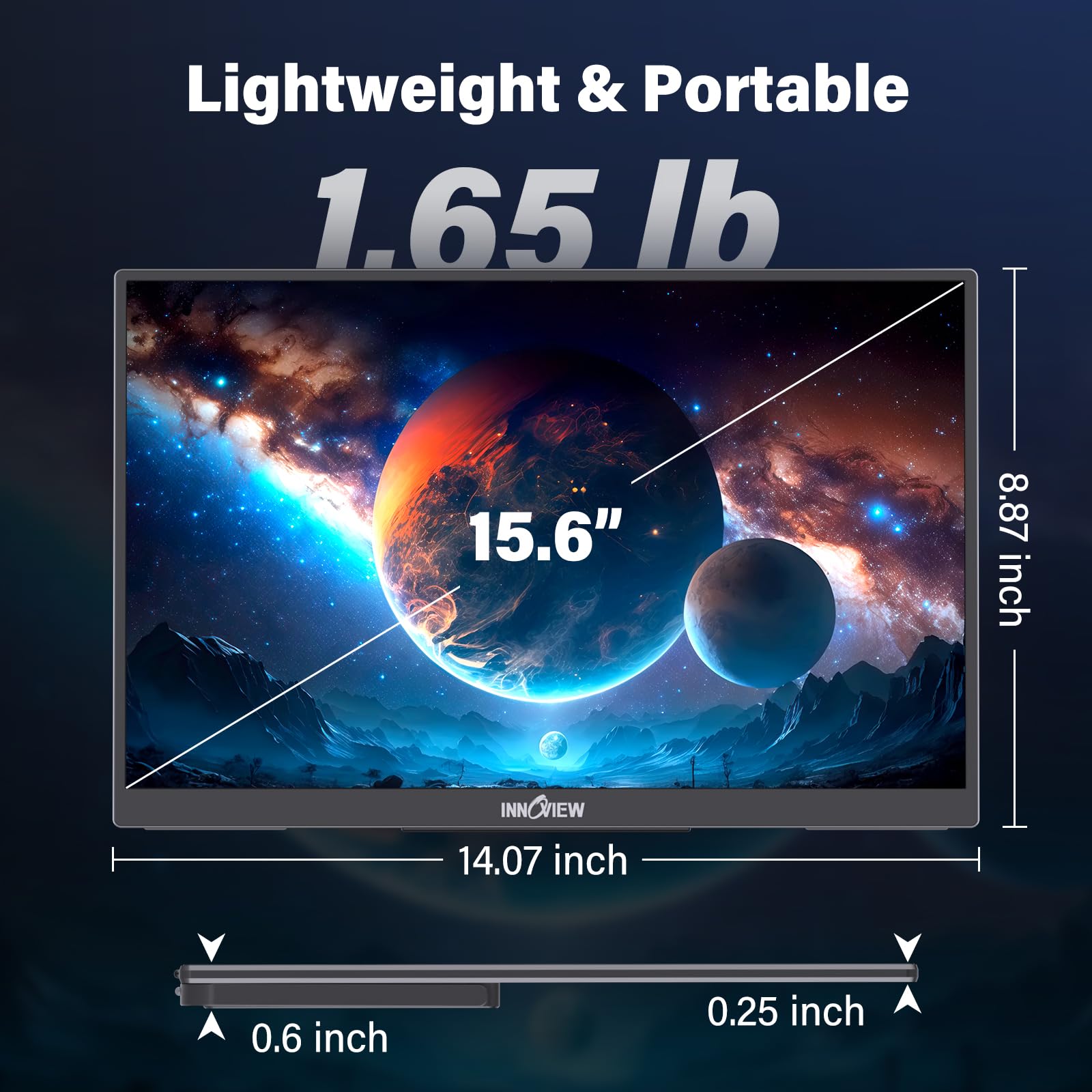 InnoView 15.6" Portable Monitor 60Hz 4K UHD 3840x2160 | 100% sRGB HDR | Travel Monitor with 2 USB-C & HDMI Ports | Second Screen for Laptop Mac PC Xbox PS5 Switch (Includes Adapter) — view 7