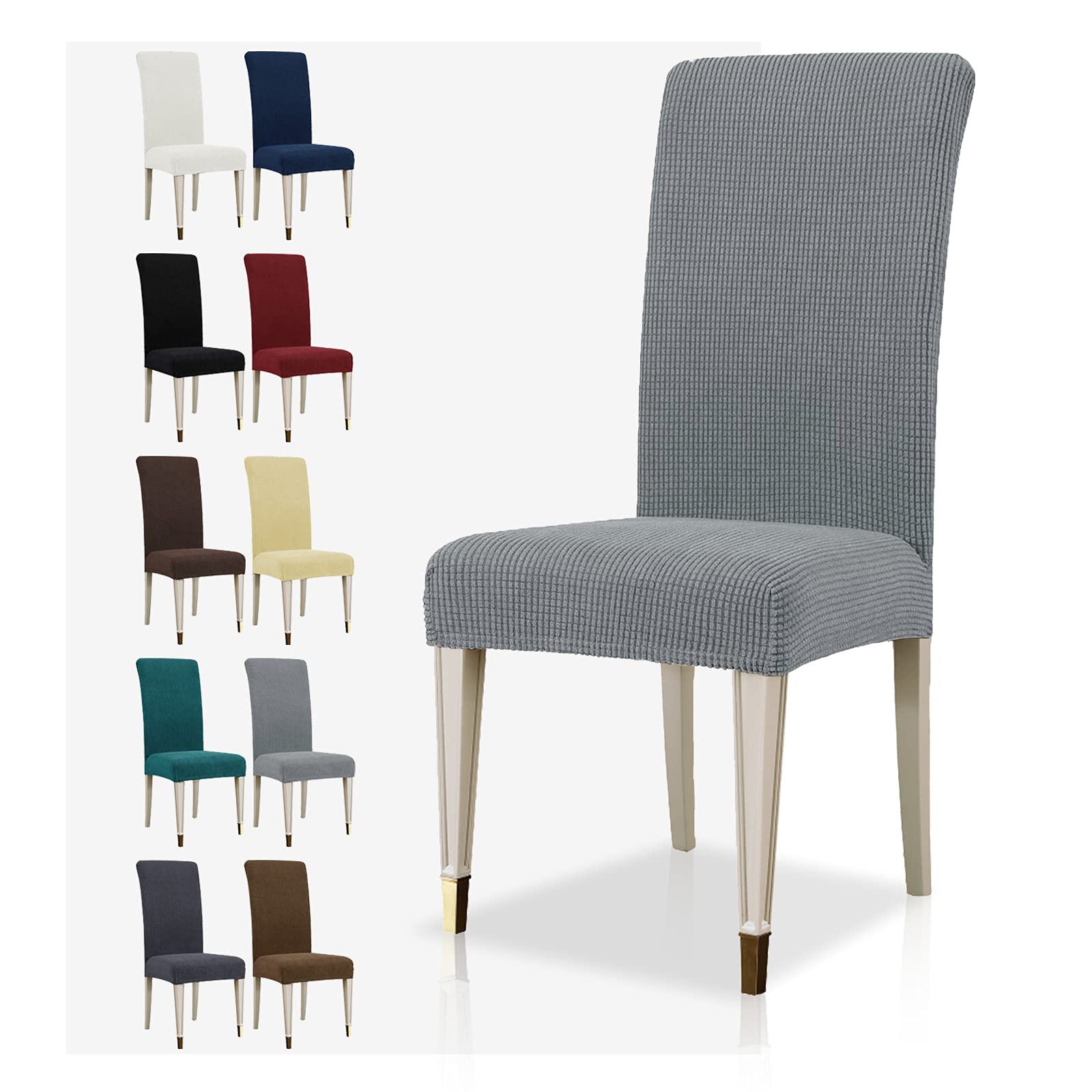 MAXIJIN Super Stretch Dining Room Chair Cover Jacquard Spandex Dining Parsons Chair Slipcover Removable Chair Protector Covers for Dining Room,Hotel,Kitchen,Ceremony (Light Grey, 2)