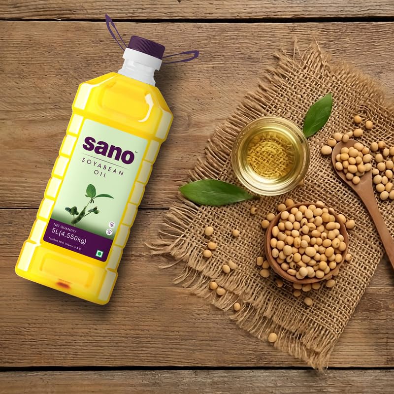Image of Sano Soyabean Oil 5 Litre x 2 Pack Pet Bottle - Pure, Natural, and Nutrient-Rich Cooking Oil for Healthy Delights, Ideal for Roasting, Frying, Baking, and All Types of Cuisines