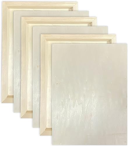 Miniatura 9 de Lienzo de madera de 9 x 12 pulgadas para manualidades, paquete de 6 tableros de madera enmarcados para pintar manualidades de vertido