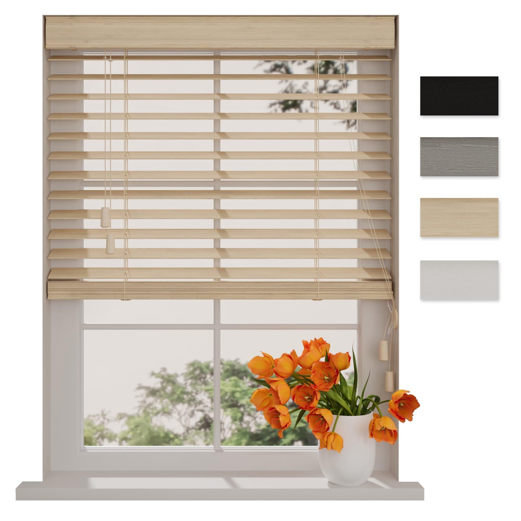 DTCH® Tenda veneziana in bambù interna rovere chiaro 110 x 240 cm (LxA), lamelle da 50 mm in legno di bambù, disponibile in larghezze da 50 a 250 cm, tenda interna, veneziane per finestre