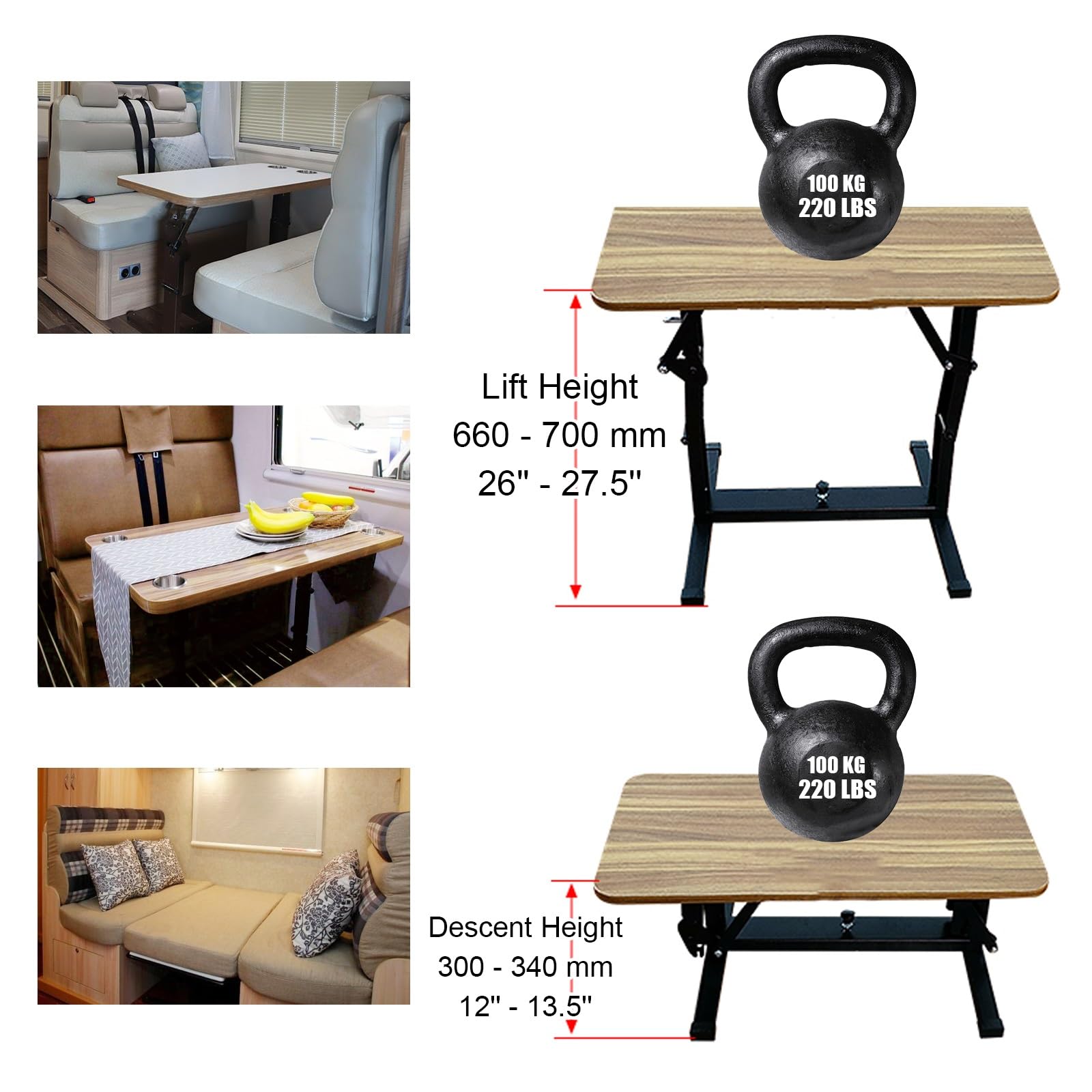 Supporto per Tavolo per Camper, Gambe da Tavolo in Metallo, Carico Massimo 250 Kg, Base per Tavolo da Pranzo RV per Patio, Yacht, Roulotte, Stanza