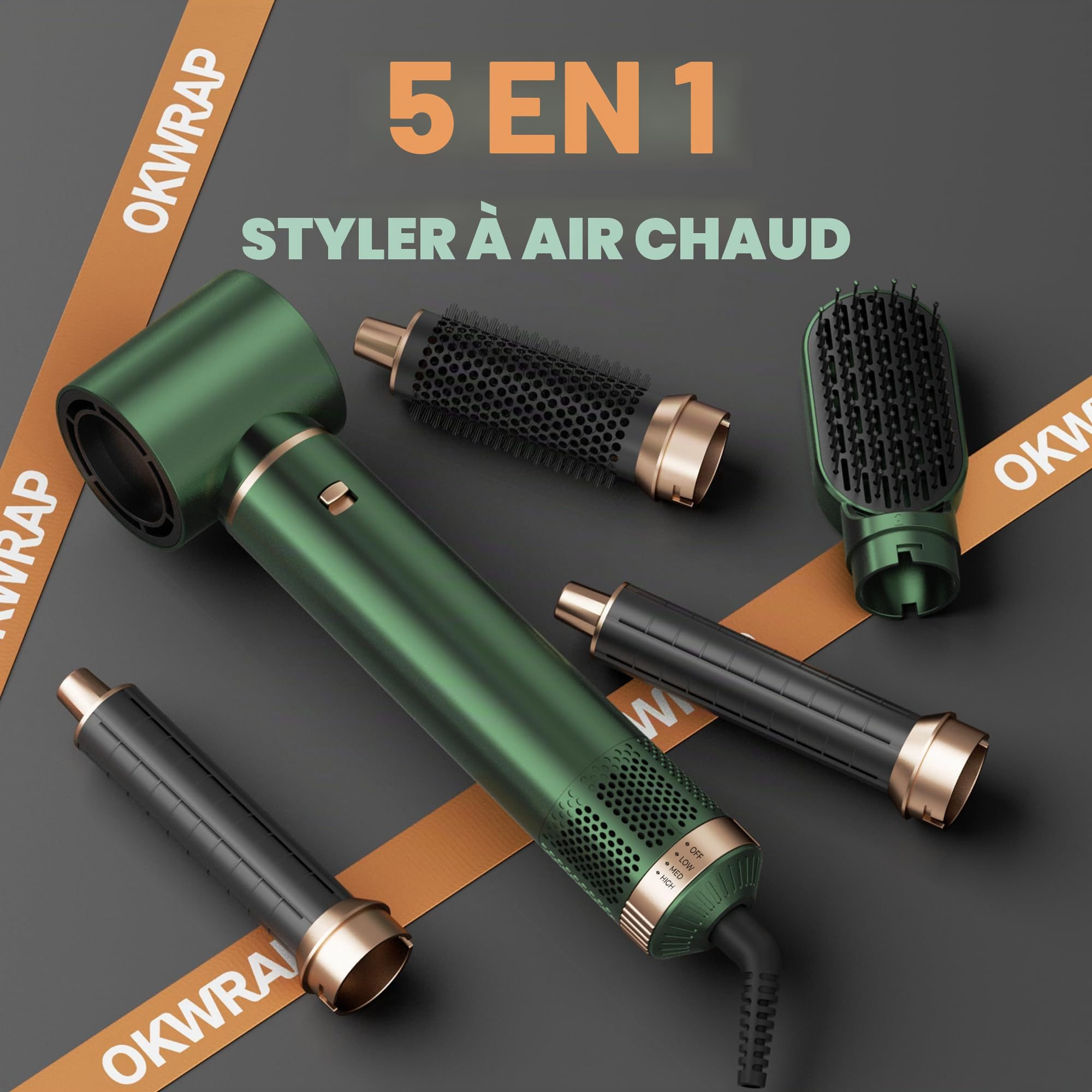 Air Brush 5 en 1 Hair Styler Airbrush 5 en 1 Air Styleravec Seche Cheveux, Brosse Soufflante, Fer a Boucler, Thermal Brush, Brosse Lissante Seche Cheveux 5 en 1 pour Sécher, Boucler, Lisser