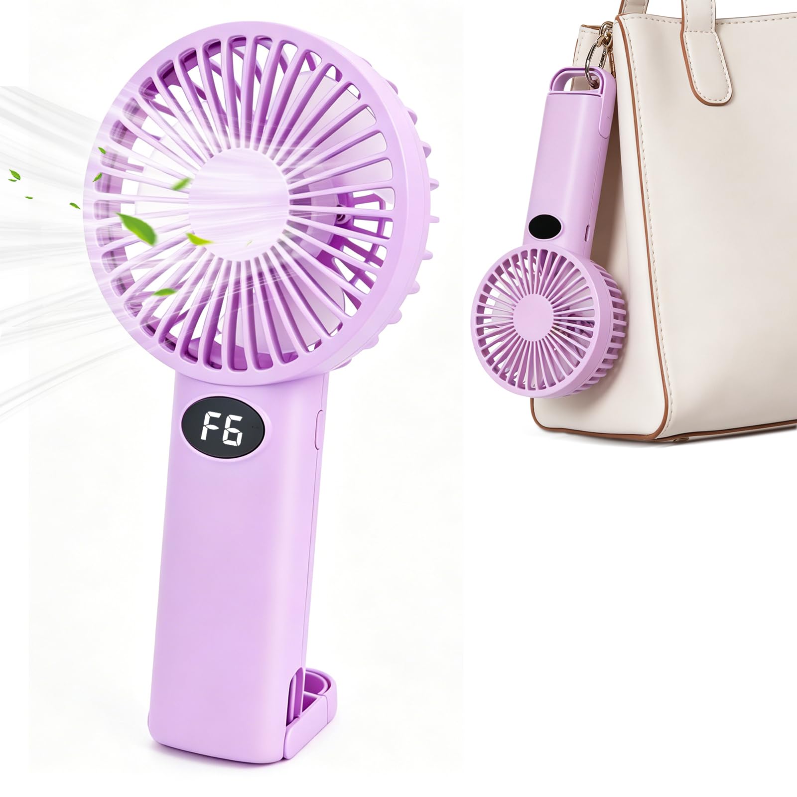 Winsegom Handheld Fan, Portable Fan Usb Rechargeable Fan Purple, 6 Speeds Battery Powered Mini Fan Handheld with Led Display Summer Quiet Desk Fan Pocket for Travel Outdoor Home Office — image 1