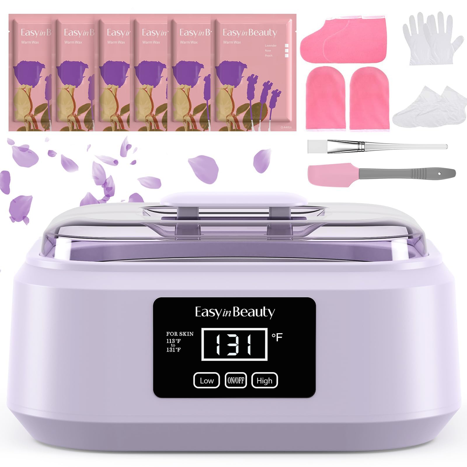 Macchina per cera di paraffina per mani e piedi, touchscreen 3000 ml, scaldacera con 6 confezioni di cera rosa (1,2 kg), viola