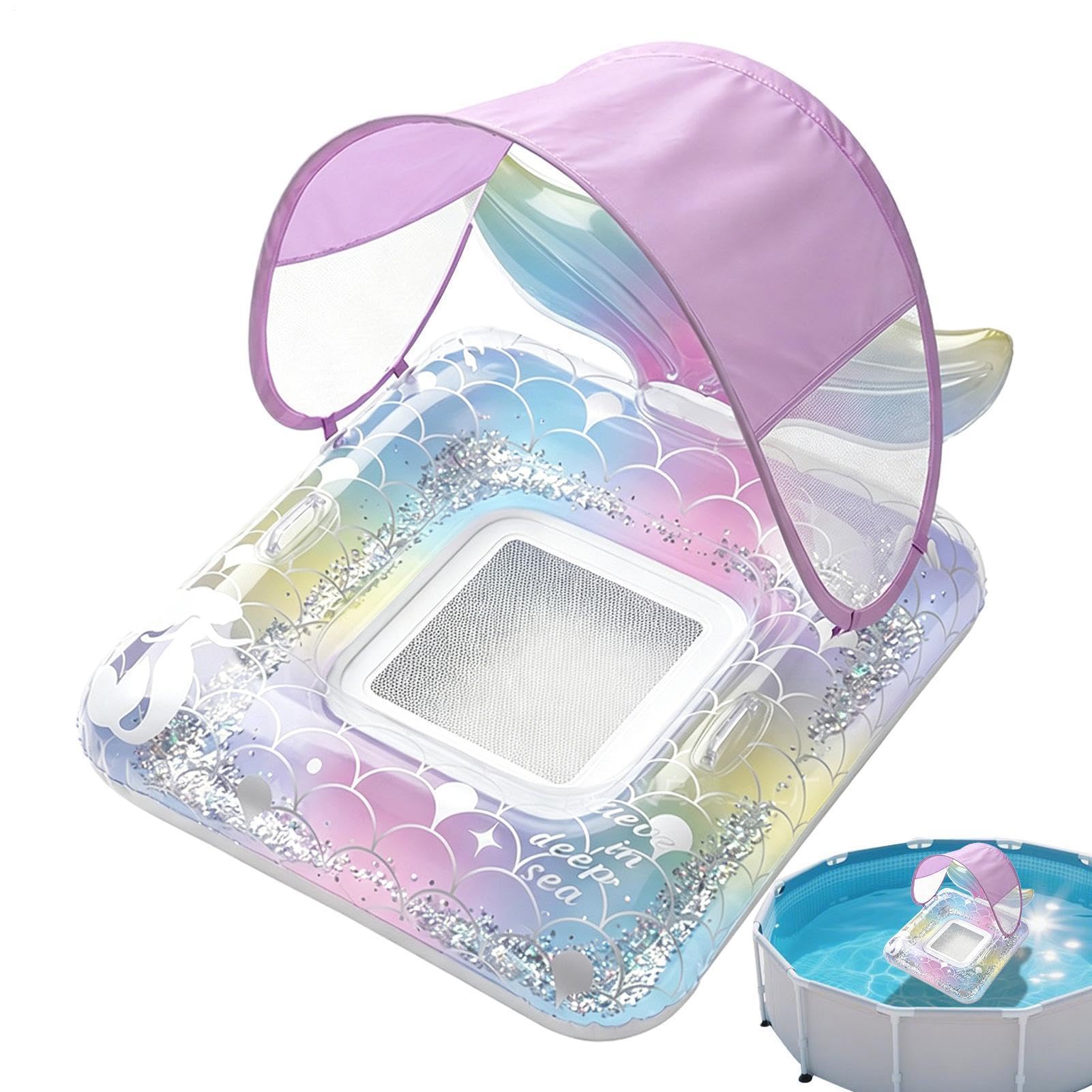 Flotador de piscina con toldo de , hinchable, protección solar portátil | Bonita balsa inflable para el parque acuático, las vacaciones, el lago, el río, la fiesta, el viaje