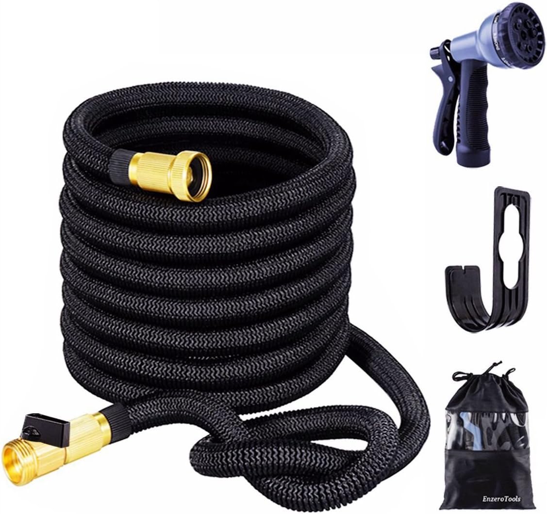 Expandable Garden Hose with Spray Nozzle, Solid Brass Connector and Hose Holder (50 Feet)