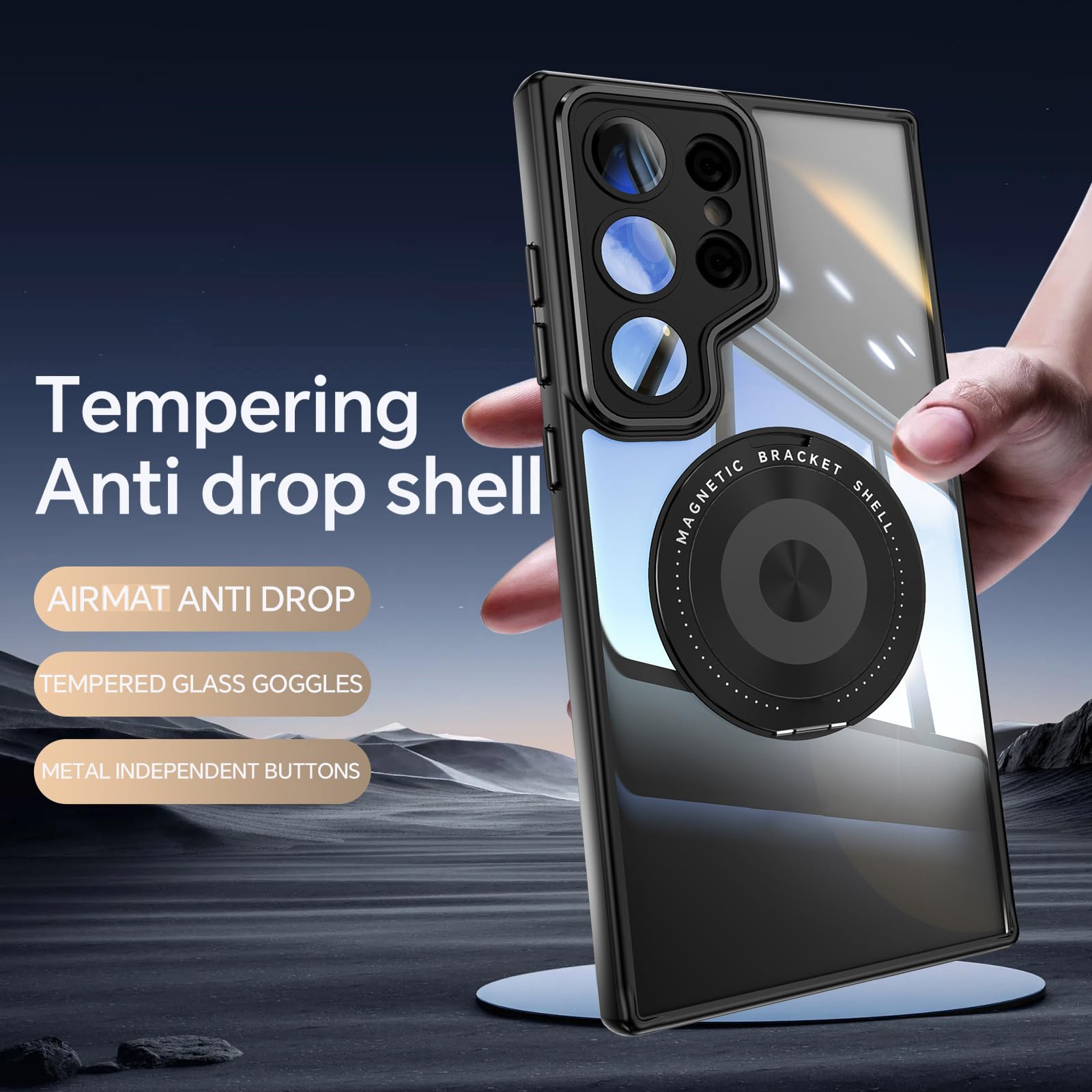 Etui do Samsung Galaxy S24 Ultra/S24 Plus/S24, obrotowa magnetyczna podpórka, przezroczyste etui na telefon, wytrzymała, ochrona przed upadkiem, odporne na wstrząsy, szare, S24 Ultra
