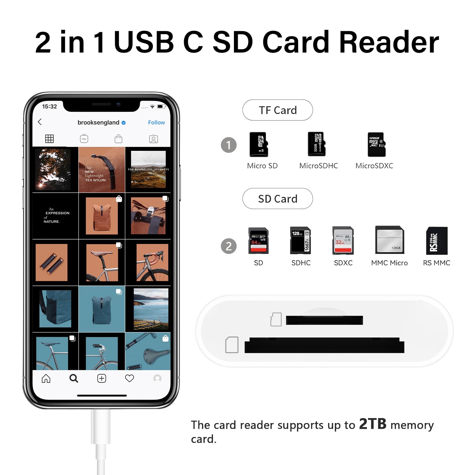 Lecteur de carte mémoire USB C de type C avec double micro SD et SD, haute vitesse et Plug and Play, adaptateur USB-C vers micro SD/SD pour iPhone 15 16/iPad/MacBook Pro/Air