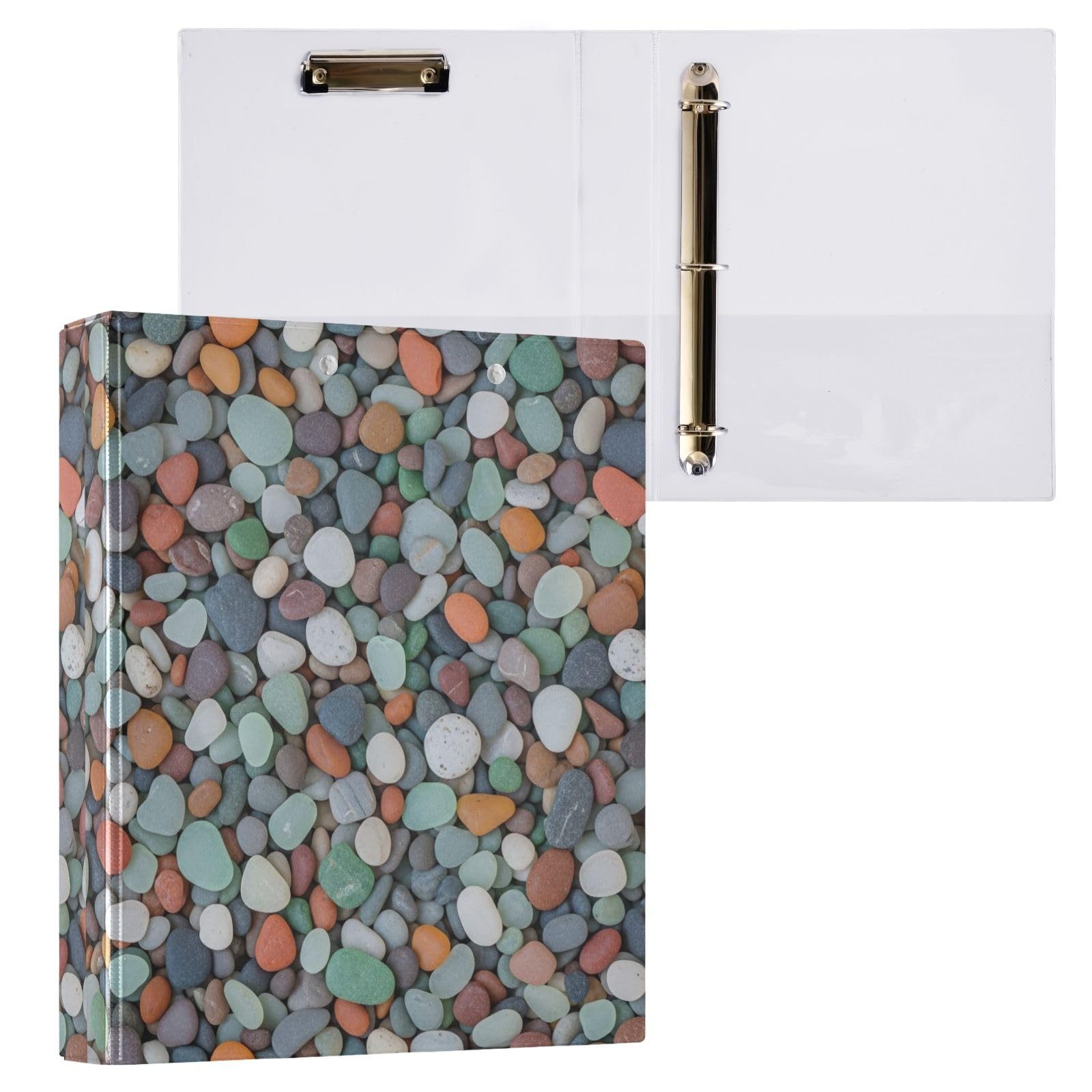 Confezione da 2 raccoglitori ad anelli con stampa di pietre multicolore, con tasche grandi, per scuola, università, ufficio