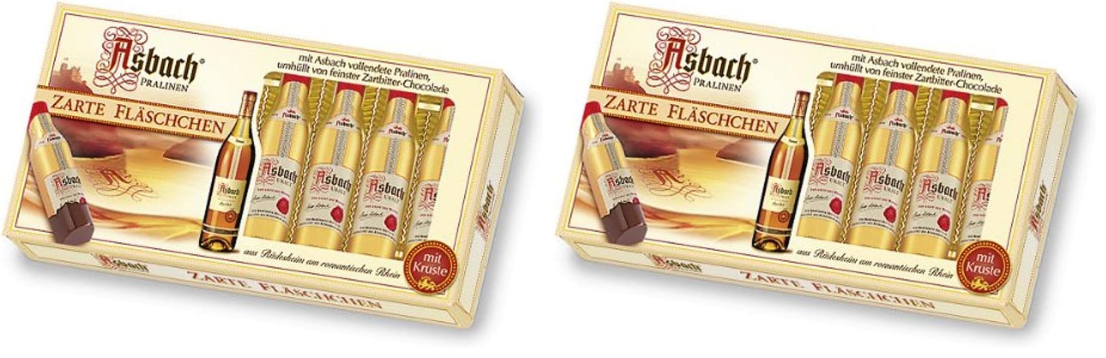 Asbach Pralinen Zarte Fläschchen mit Kruste 100g (Packung mit 2)
