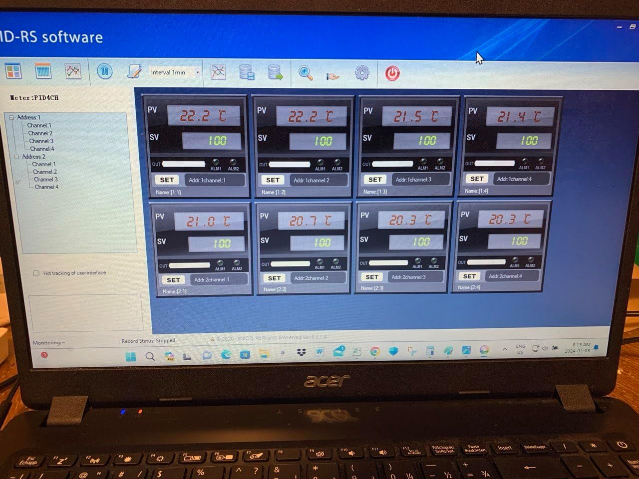 8 Zone Channel Temperature Controller Recorder Data Logger USB RS485 Relay Output 8 thermocouples