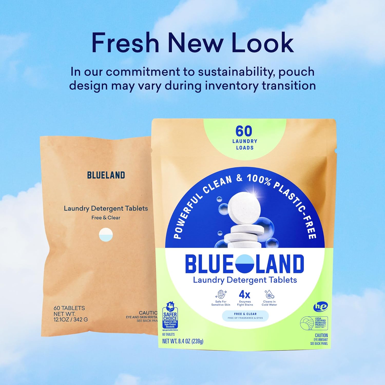 BLUELAND Laundry Detergent Tablets, 60 Count, Plastic-Free Eco-Friendly Pods, Sheets, Liquid Alternative - Fragrance Free and Clear, Natural, Gentle - Image 9