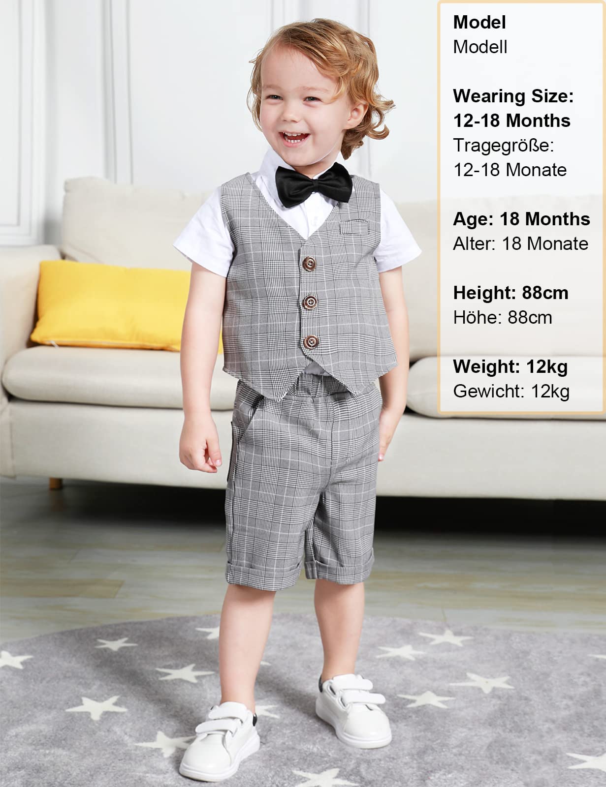mintgreen Bebé Traje de 3 Piezas, Conjunto de Traje de Bautizo Camisa + Chaleco + Pantalones Cortos + Pajarita, 1-6 años