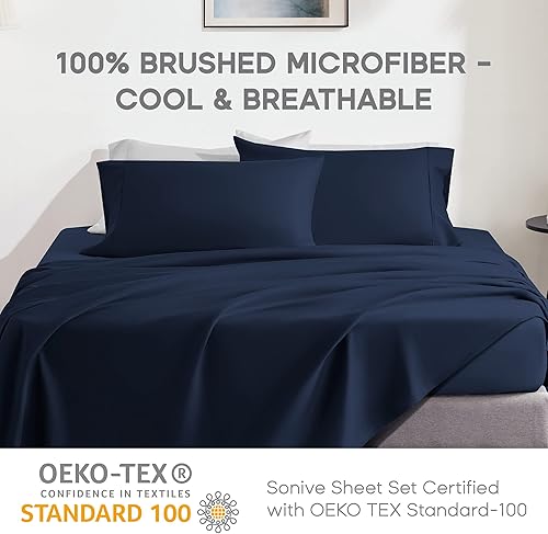 Miniatura 2 de Juego de sábanas para cama individual, color azul marino 1800, microfibra cepillada súper suave, 3 piezas, sábanas y fundas de almohada con sábana