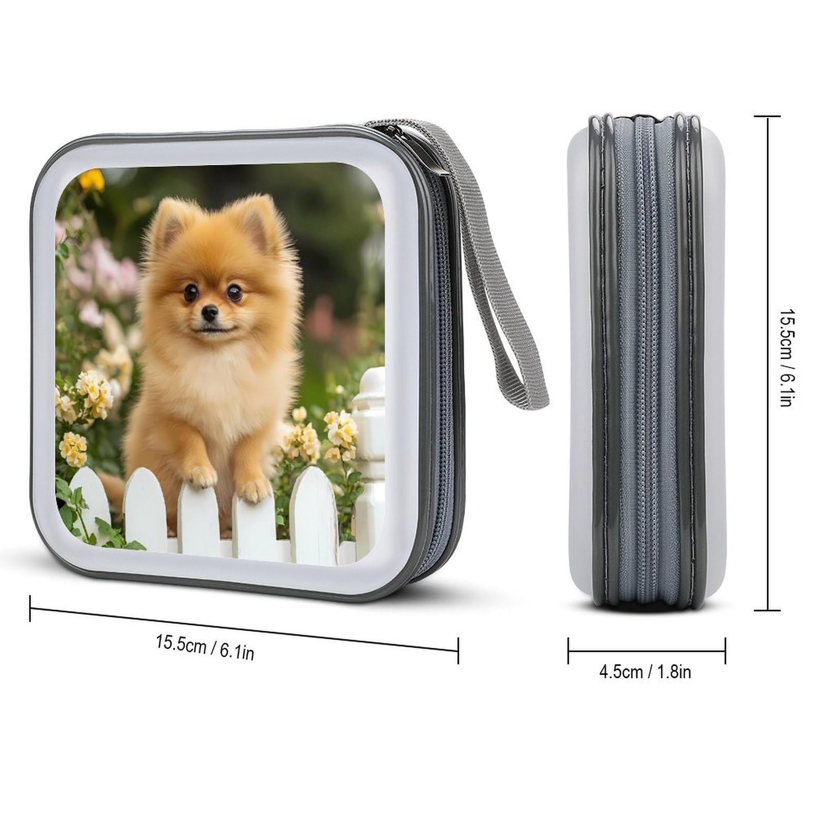 Funny Pomeranian Dog CD Case Plastic DVD Case Holder Wallet Disc Storage Organizer for Car Travel