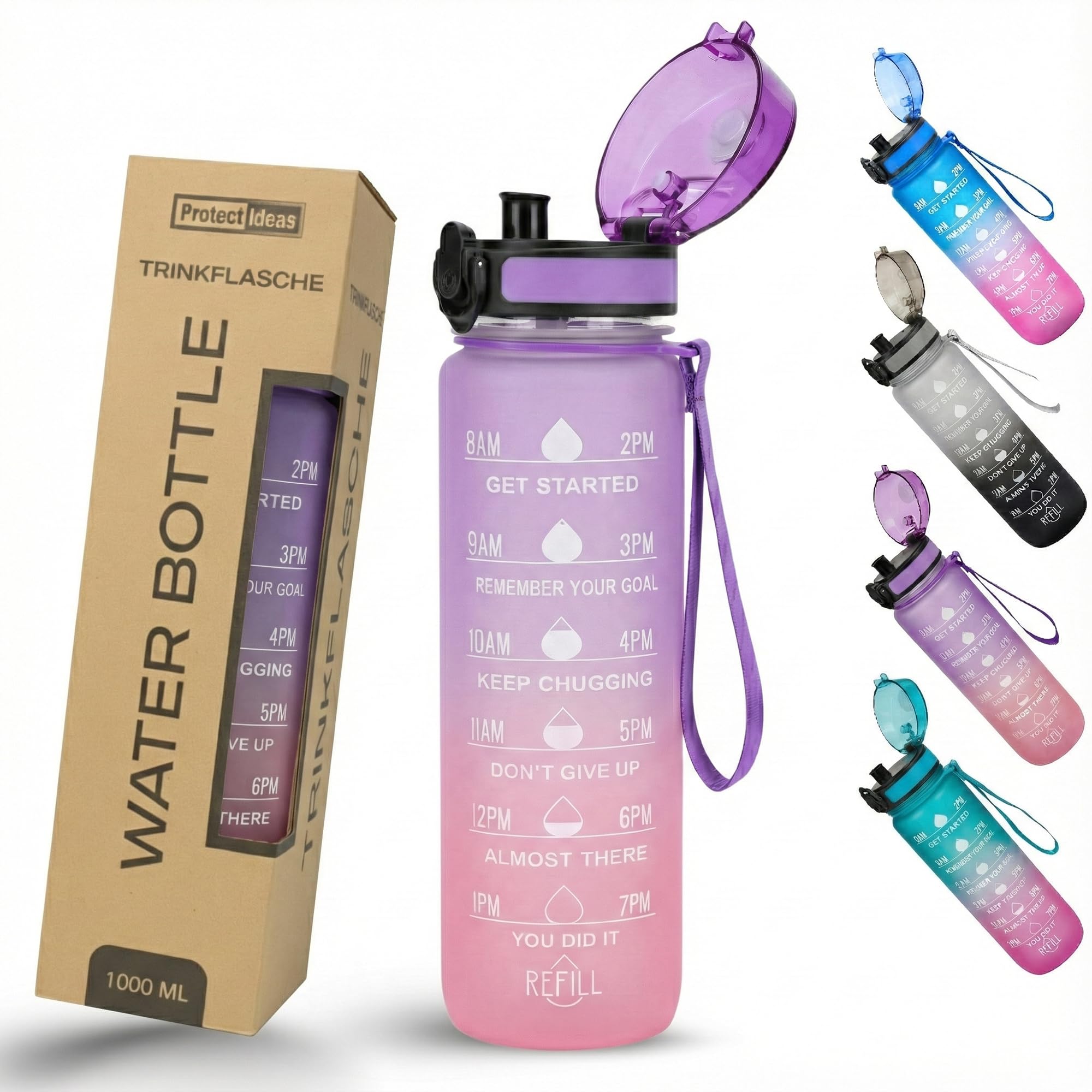 BierEx Trinkflasche 1L, auslaufsicher – Wasserflasche für Sport, Schule & Büro – robuste Sportflasche 1 Liter für Sprudel & stilles Wasser (Lila-Rosa) Sport & Freizeit