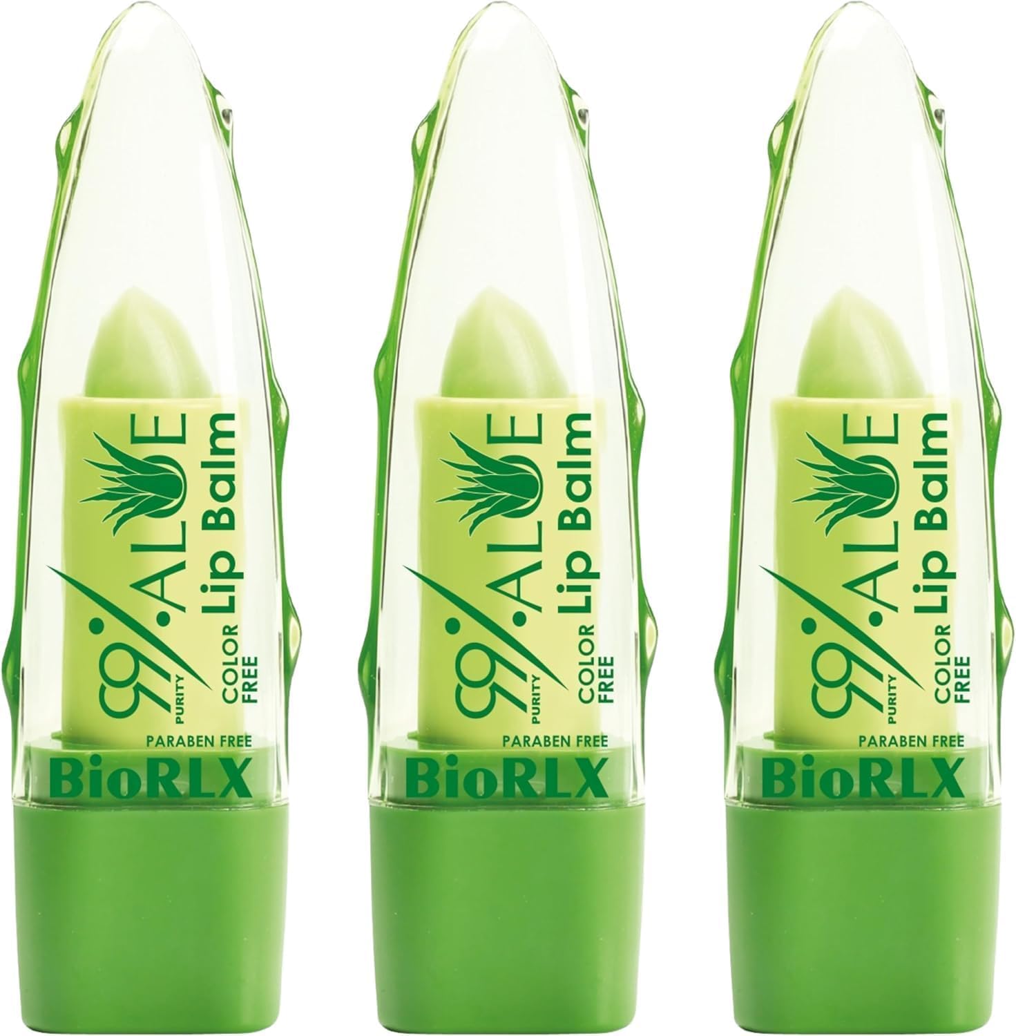 BioRLX 99% Purity Aloe Vera Color-Free Lip Balm - Natural Moisturizing Unisex Lip Care for Hydrated and Radiant Lips (Three Lip Balm) (Aloe - Color Free, 0.12 Ounce (Pack of 3))