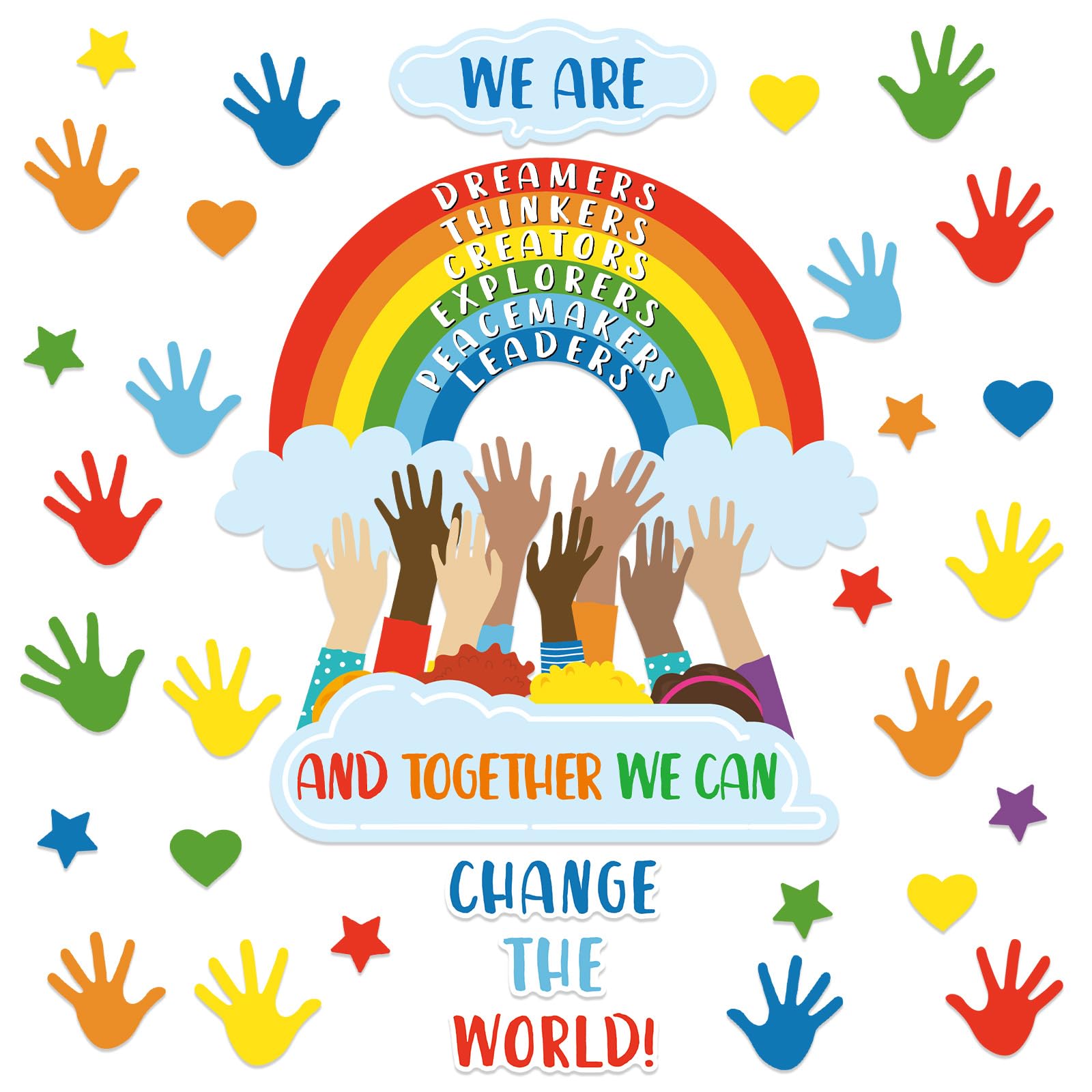 118 Pcs One World Together Classroom Decorations Positive Rainbow Cutouts Motivational Bulletin Board Set Inspirational Classroom Wall Chalkboard Door