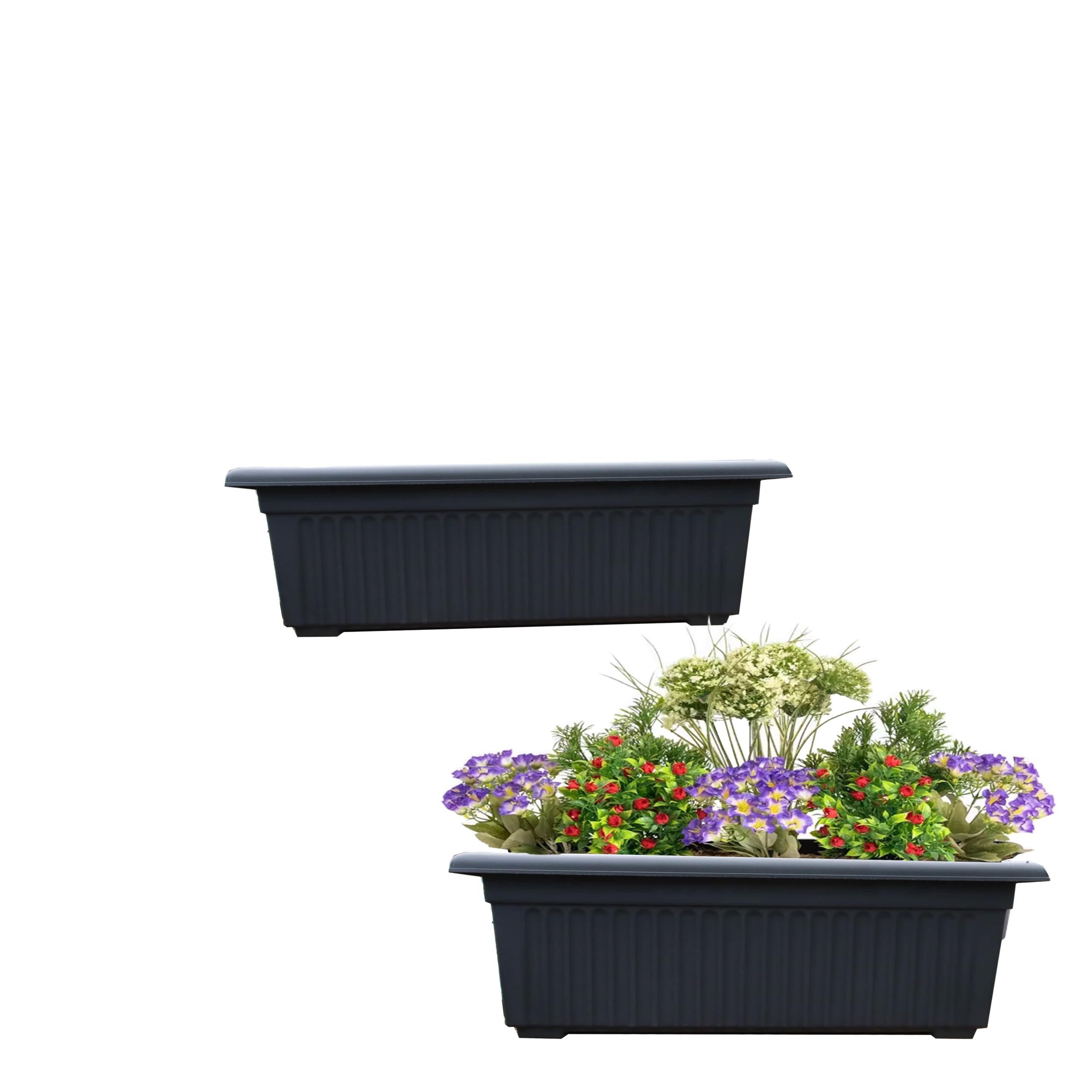 SIDSONS Garden Long Window Box Planter - Sleek Black Plastic Raised Flower Pot for Herbs, Small Bushes, Vegetables - Windowsill Patio Trough 70cm (2)