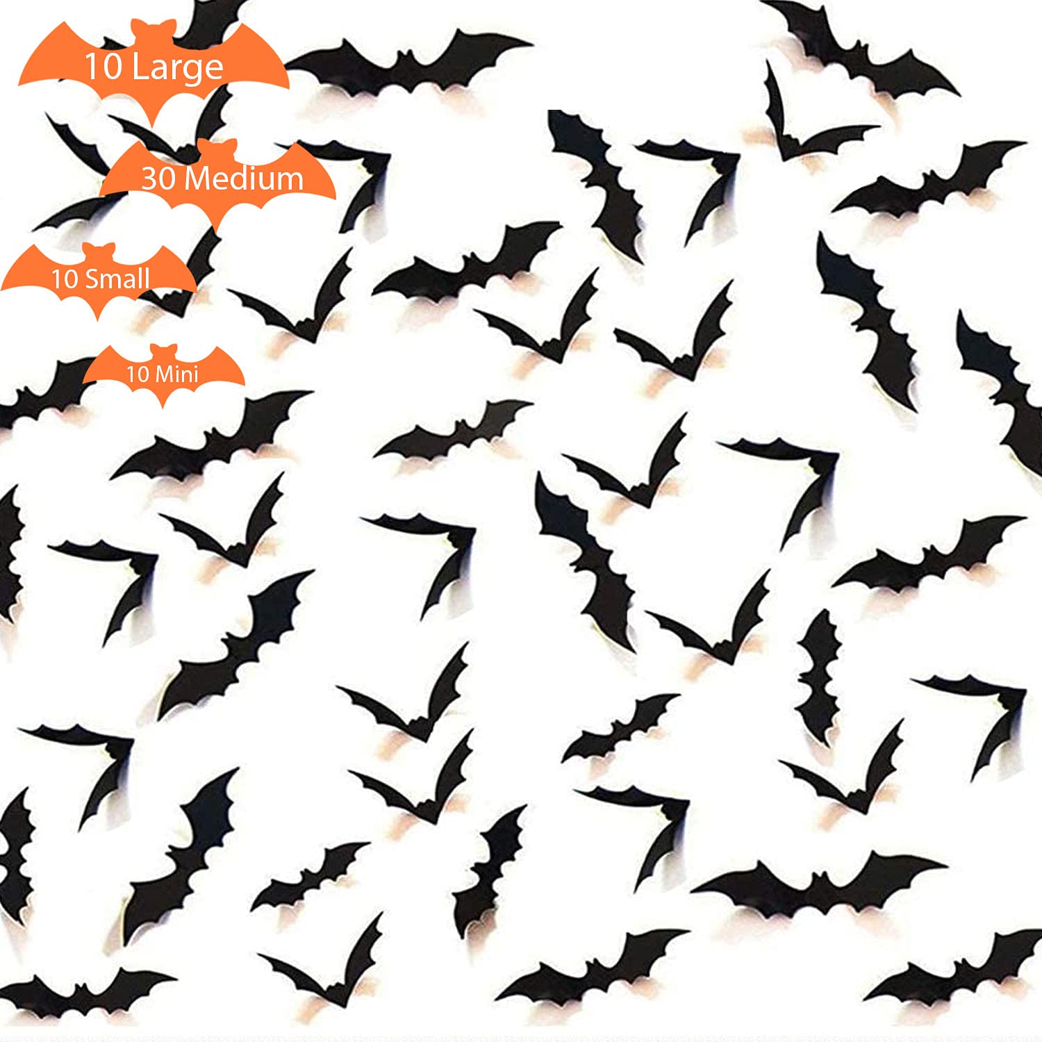 Set 56 Pipistrelli Adesivi 3D Halloween - Decorazioni Con Effetto Specchio Per Interni Ed Esterni - Foto 8