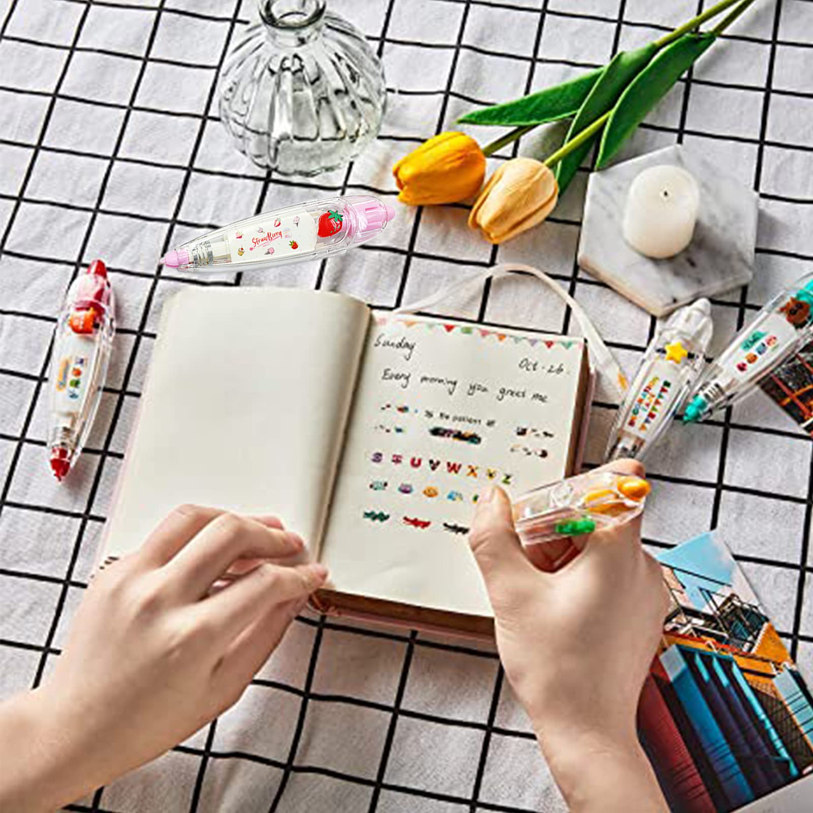 Stylos Correcteurs Décoratifs MZSM - 4 Motifs (nuages, Panda, Canard, Fraise), Ruban 4m, Pour Scrapbooking Et Papeterie - 12