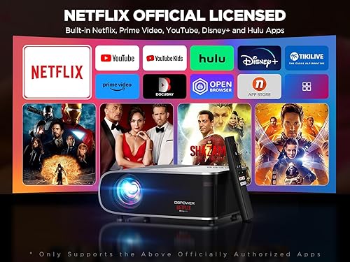 Miniatura 2 de Licencia oficial de Netflix Proyector inteligente con WiFi 5G y Bluetooth, proyector DBPOWER Native 1080p Netflix, Youtube, Prime Video, Hulu,