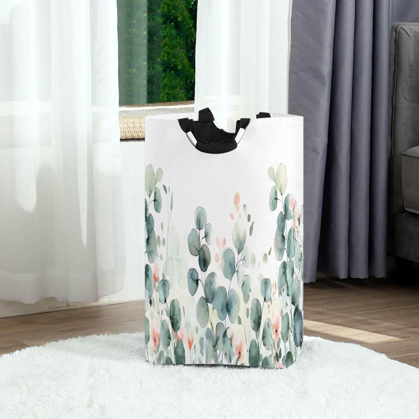 Jihqo Laundry Hamper Basket Watercolor Leaf Collapsible Nursery Storage Bin Waterproof Clothing Baskets for Home Bedroom Bathroom Washing Room