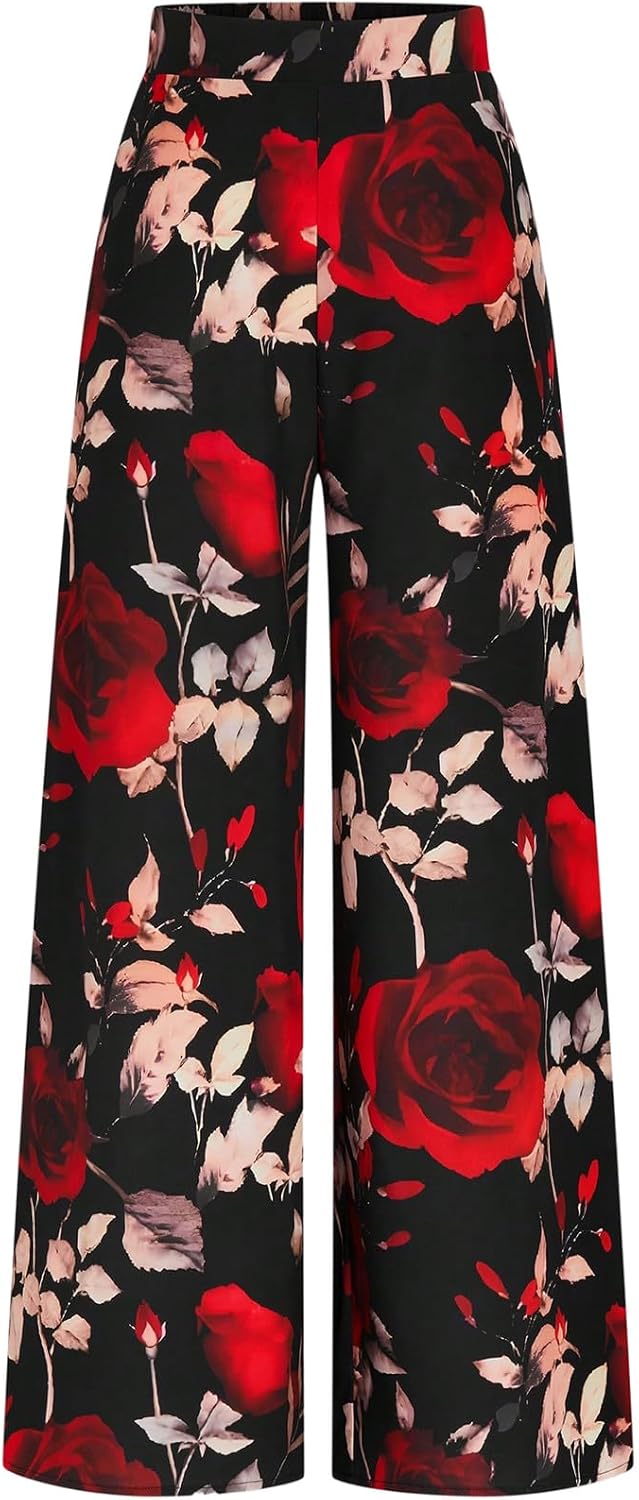 RoseSeek Women's Plus Size Y2K Goth Pants Wide Leg Elastic Waist Long Trousers Grunge Streetwear