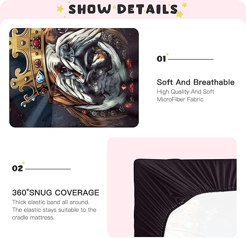 Miniatura 5 de Fitted Crib Sheets Bulldog with A Crown Baby Crib Sheets for Boy & Girl Toddler Mattress Sheets 21216047