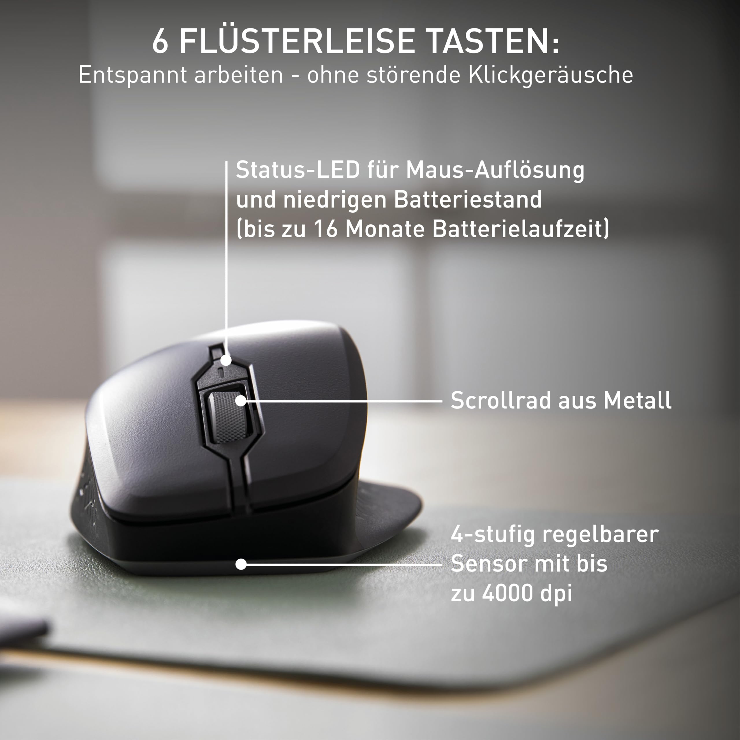 CHERRY Stream Mouse Comfort, Kabellose Ergonomische Maus, Schwarz