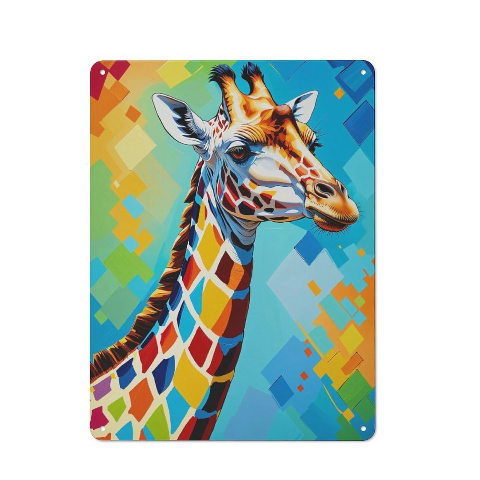 Junmoney Style-5 Colorful Giraffe Portrait(4) Retro Metal Wall Sign 40X30cm For Living Room Or Hallway, For Collectors Decorating Living Rooms And Hallways