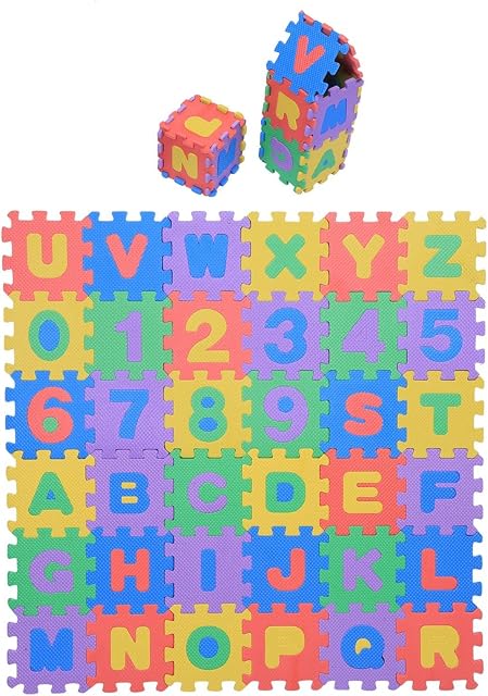 Garsentx Children Puzzle Play Mats Kids Baby 36Pcs Puzzle Exercise Play Mat Alphabet and Numbers Foam EVA Puzzle Play Mat 12 x 12cm / 4.7 x 4.7inchSize of Each Mat