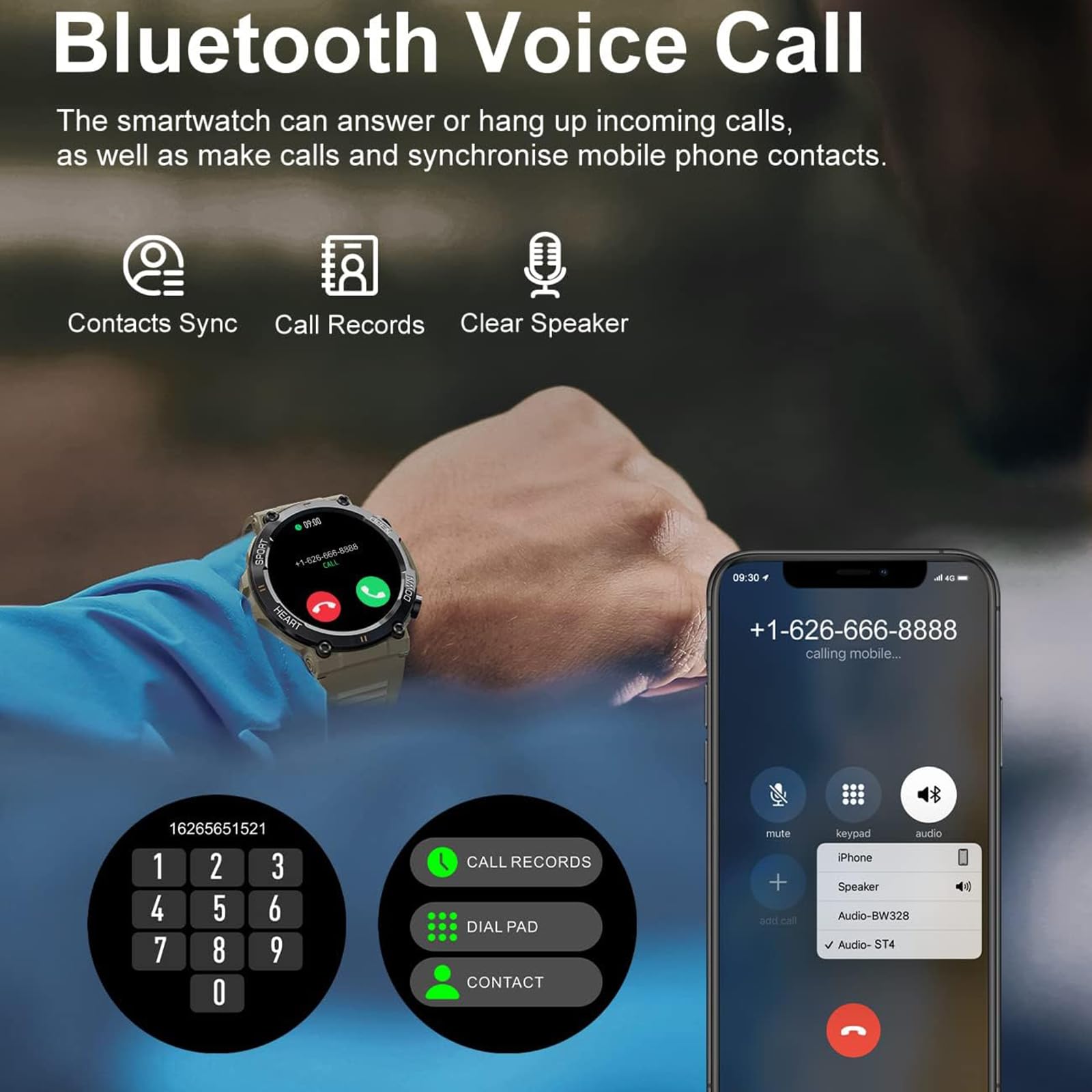 Inteligentny zegarek dla mężczyzn Połączenie Bluetooth IP67 Wodoodporny zegarek do fitnessu z czujnikiem tętna, odkryty wojskowy sport Kalorie Krokomierz Smartwatch dla iOS Android